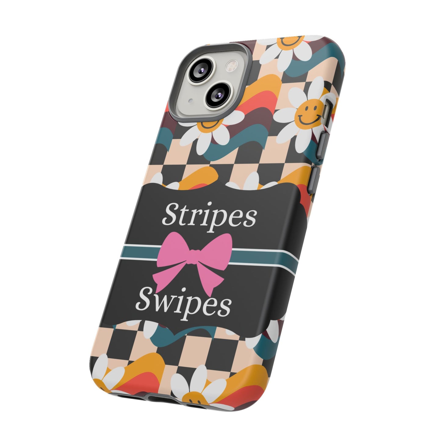 Phone Case iPhone 16/15/14 - Smiley Faces Stripes & Swipes Tough Case