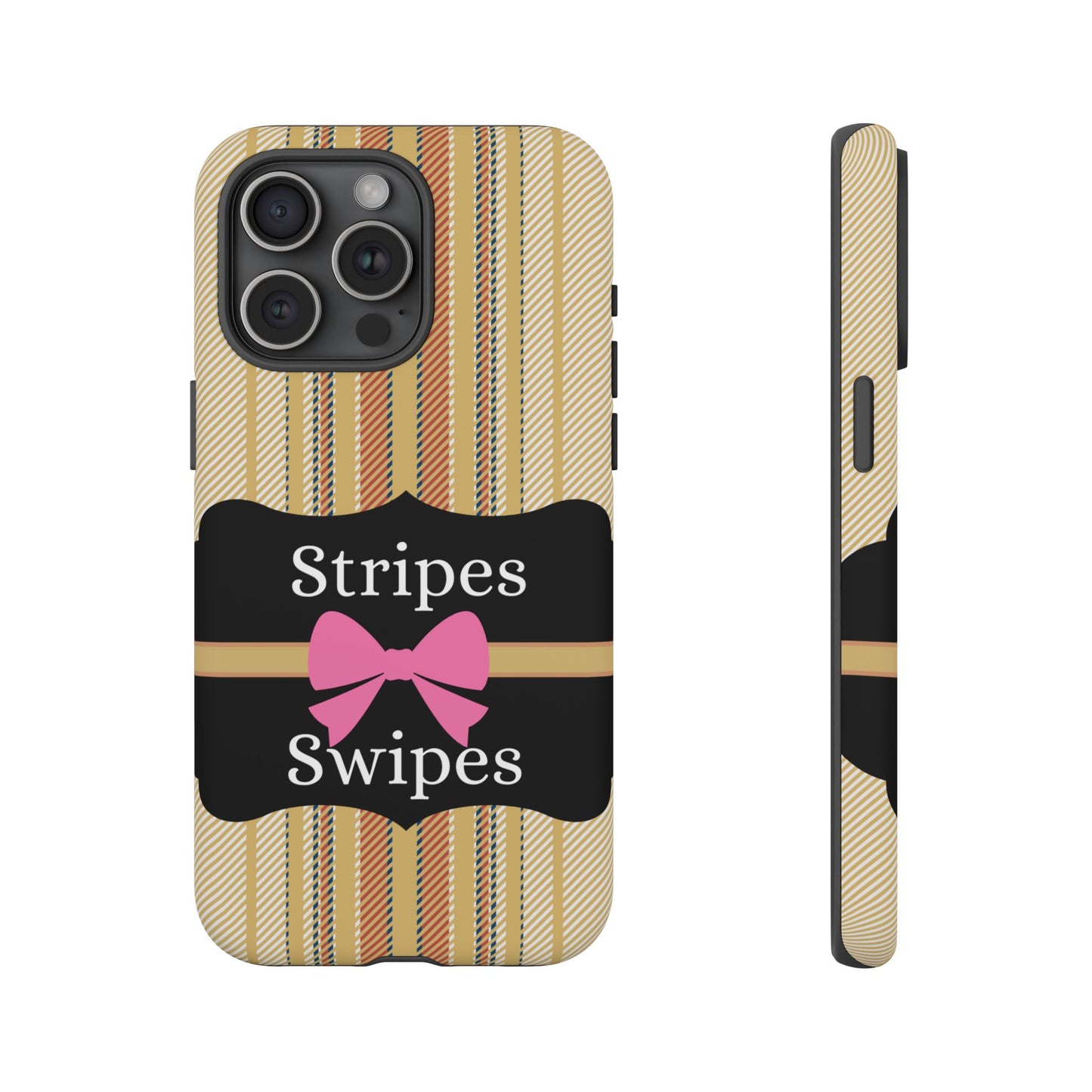 Phone Case iPhone 16/15/14 - Beige/Micro Stripes & Swipes Tough Case