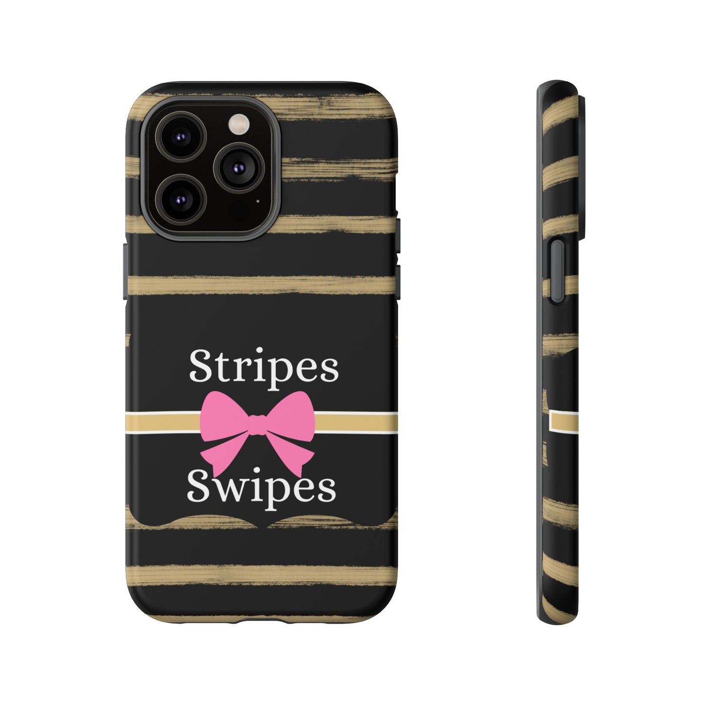 Phone Case iPhone 16/15/14 - Black/Beige Stripes & Swipes Tough Case