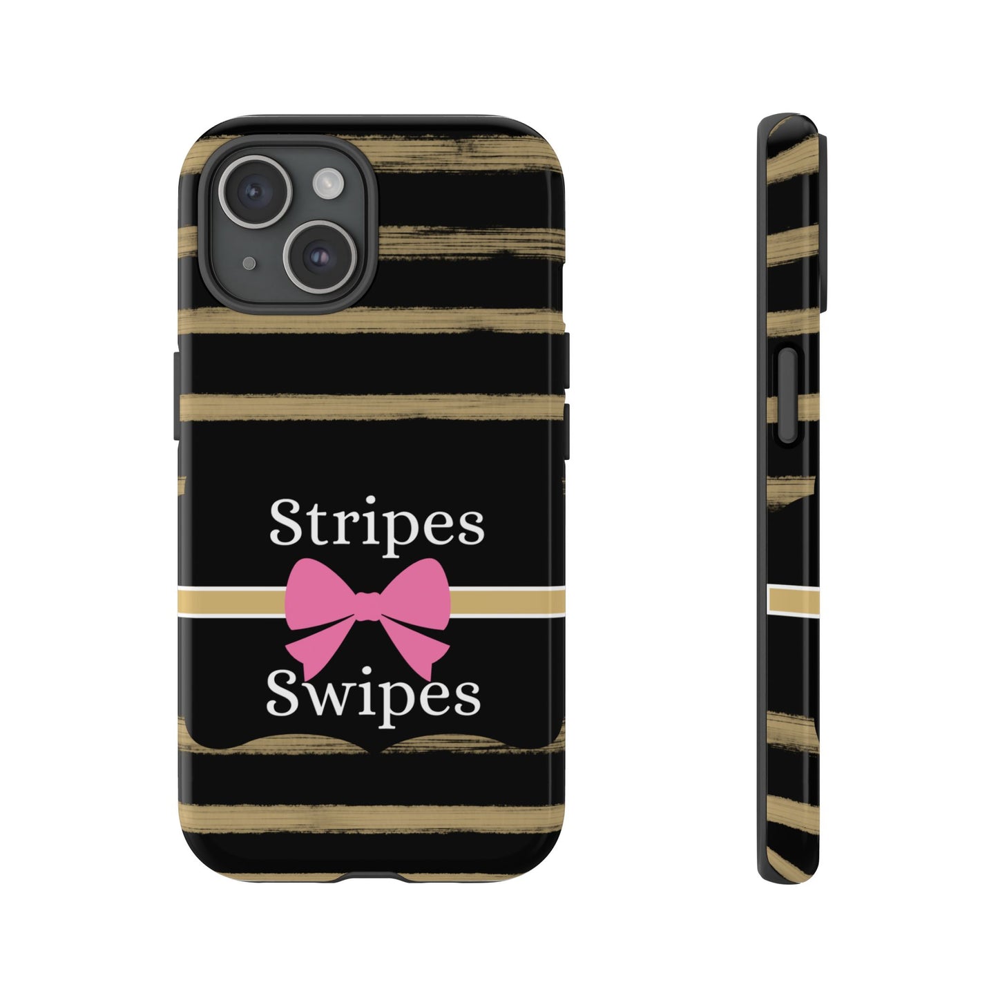 Phone Case iPhone 16/15/14 - Black/Beige Stripes & Swipes Tough Case