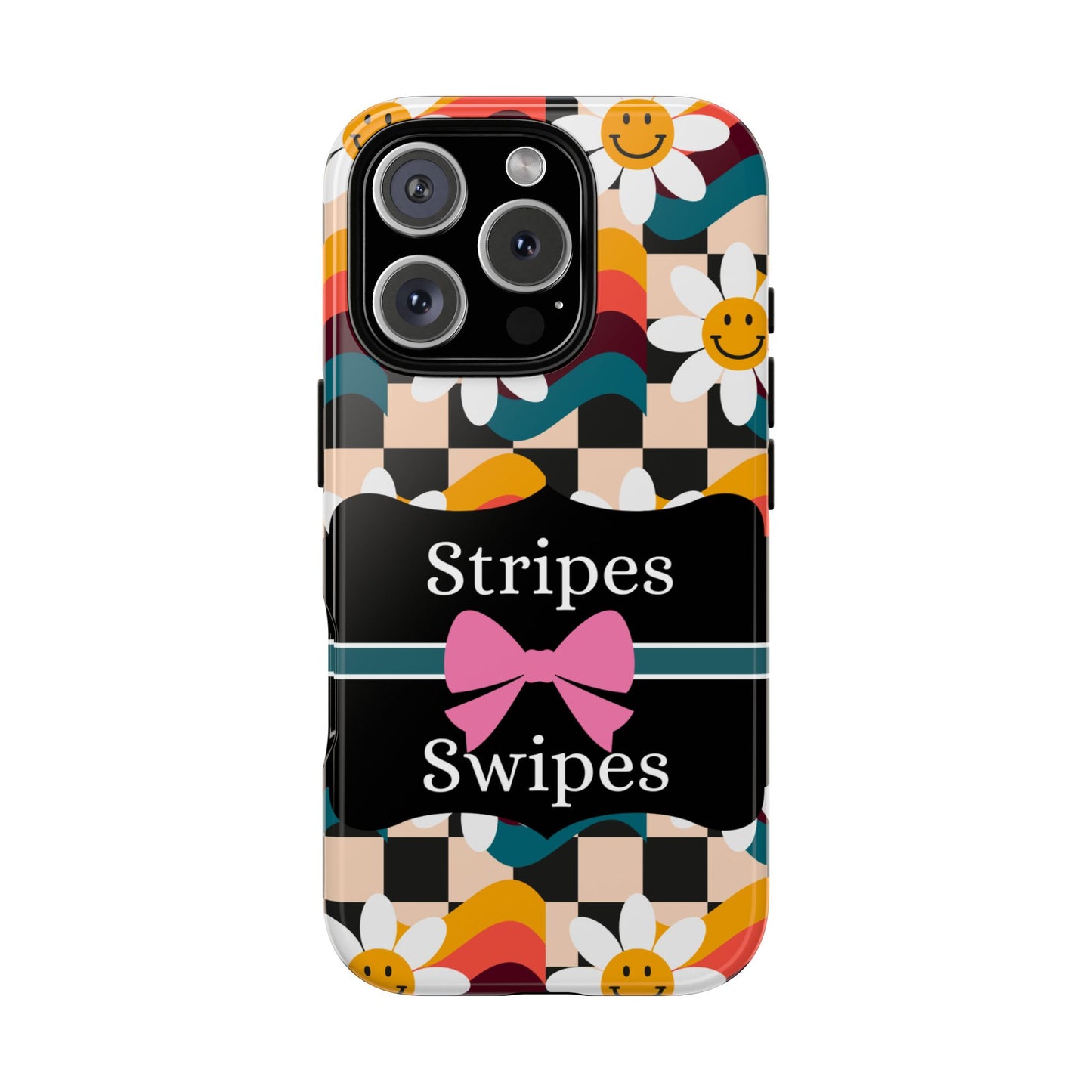 Phone Case iPhone 16/15/14 - Smiley Faces Stripes & Swipes Tough Case