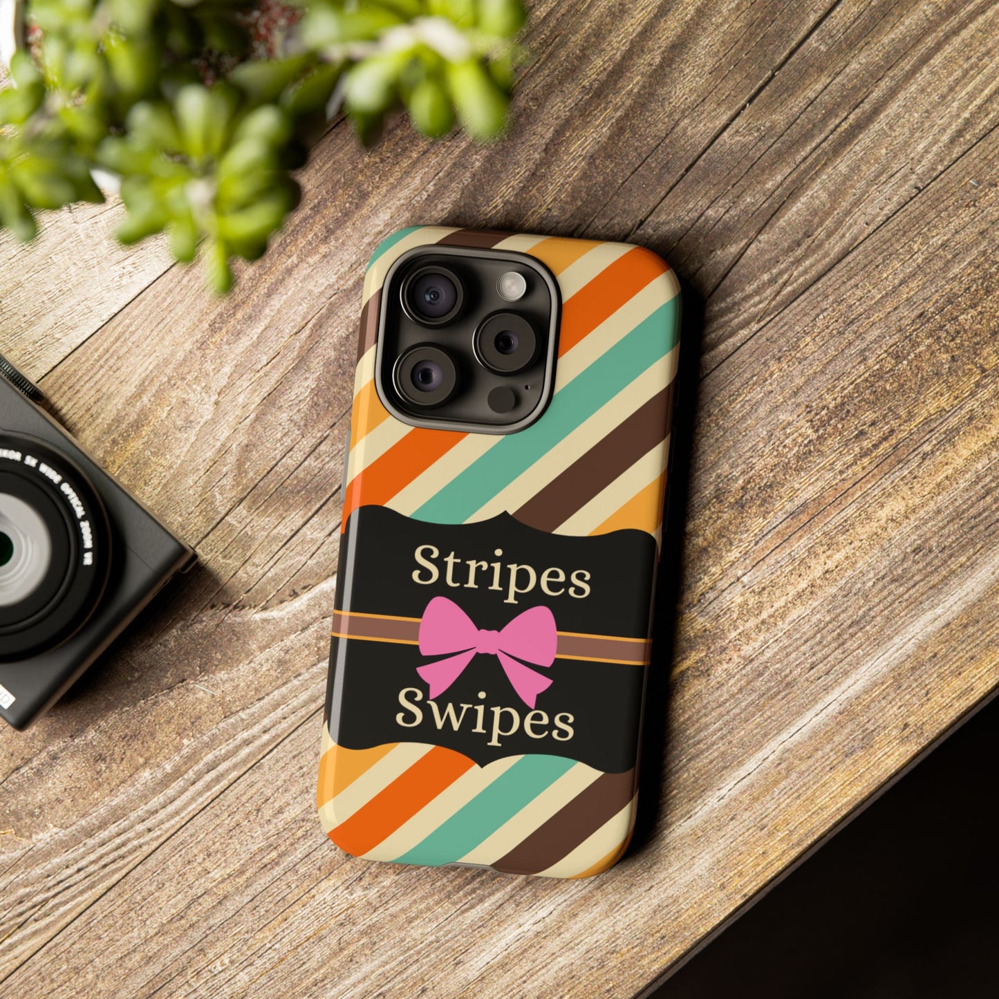 Phone Case iPhone 16/15/14 - Diagonal Retro Stripes & Swipes Tough Case