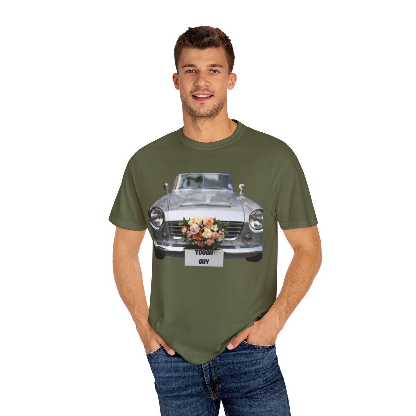 Men's T-Shirt Tough Guy Car with Flowers Design