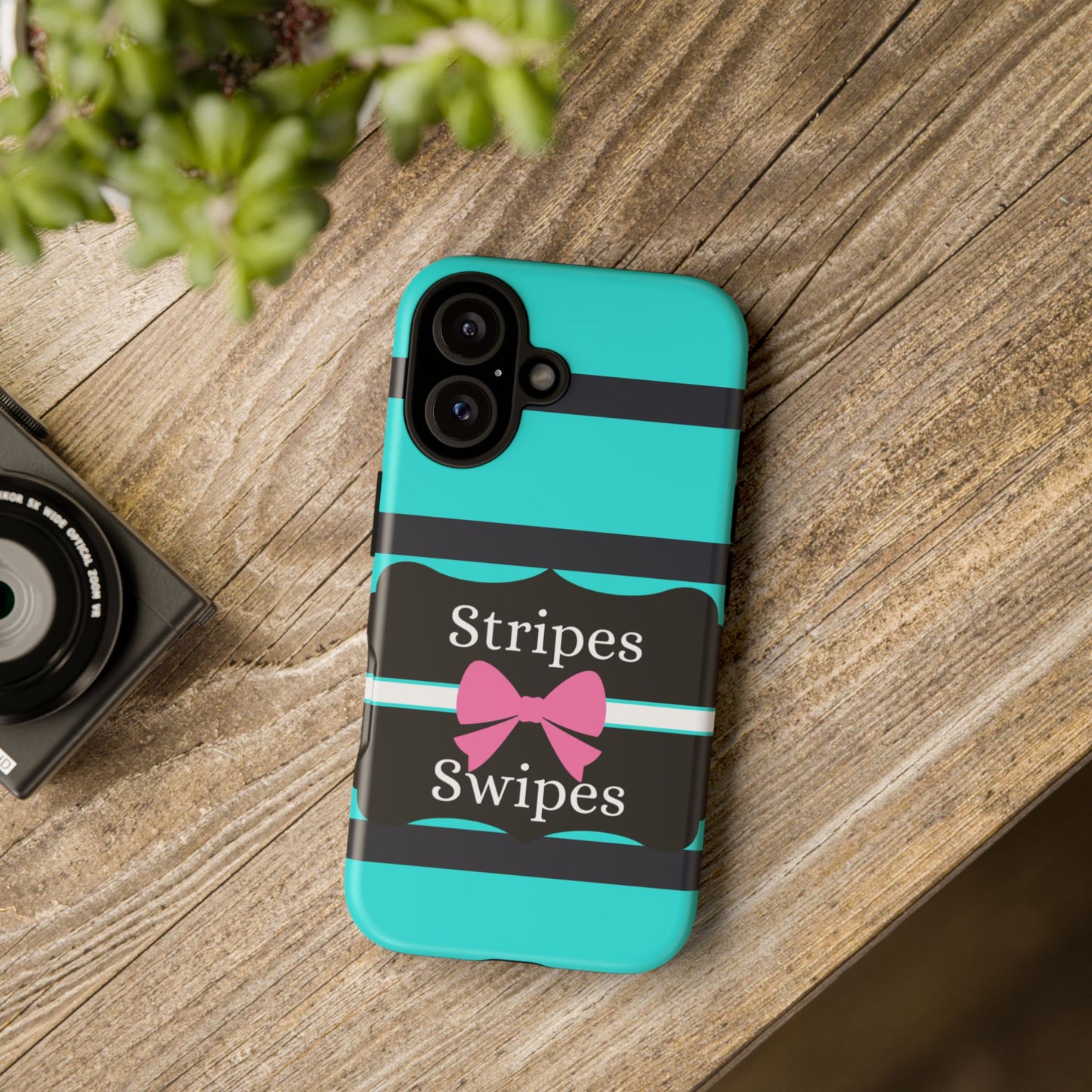 Phone Case iPhone 16/15/14 - Blue/Black Stripes & Swipes Tough Case