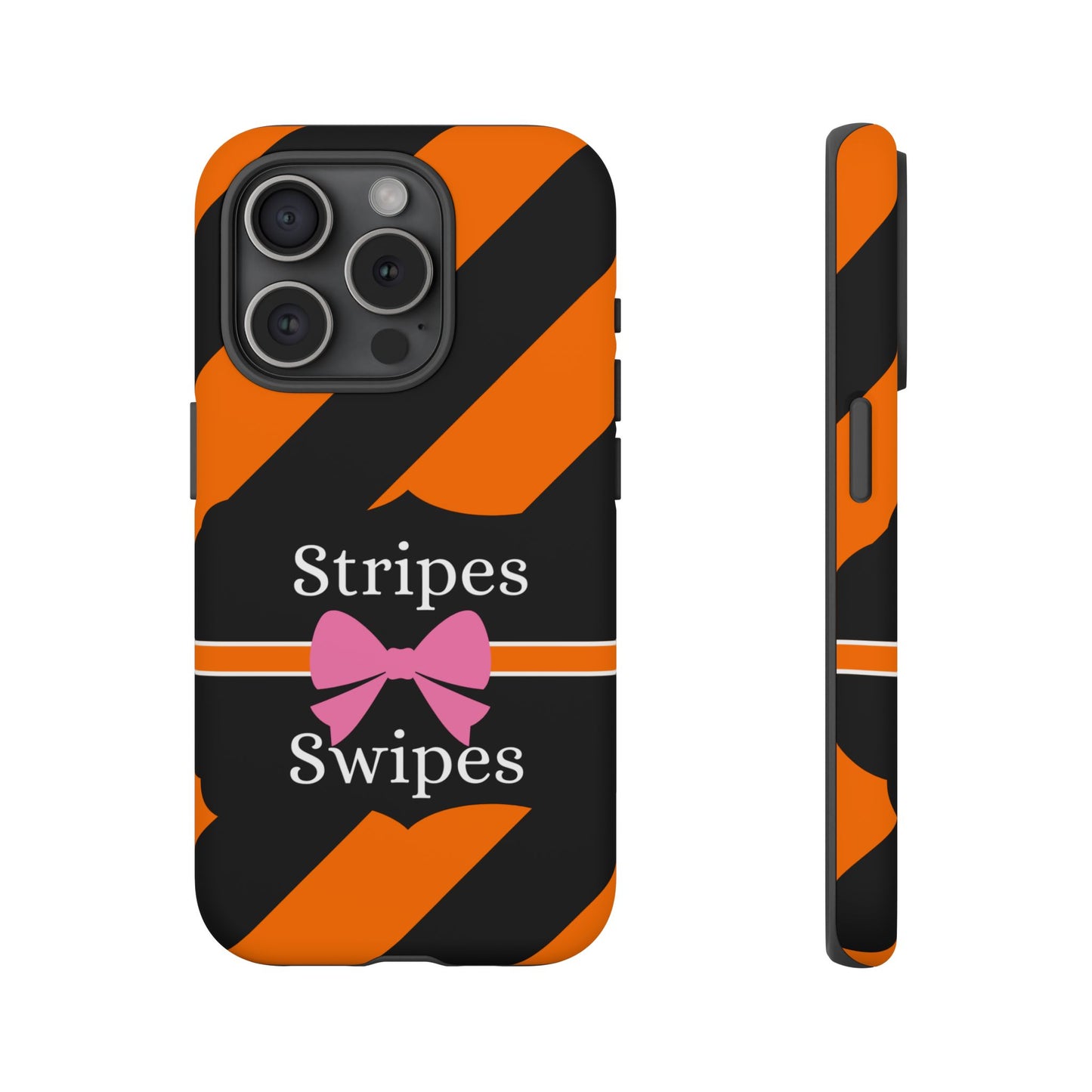 Phone Case iPhone 16/15/14 - Orange/Black Stripes & Swipes Tough Case