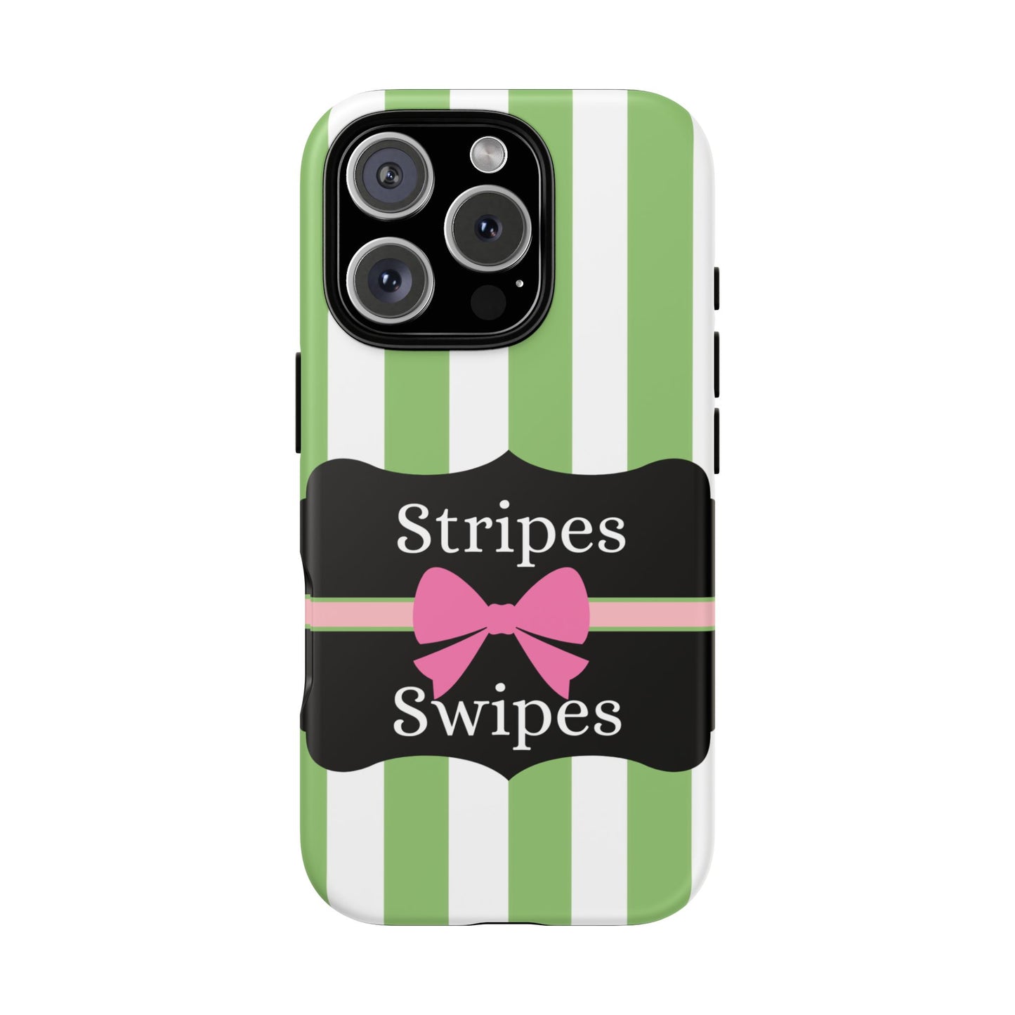 Phone Case iPhone 16/15/14 - Green/White Stripes & Swipes Tough Case