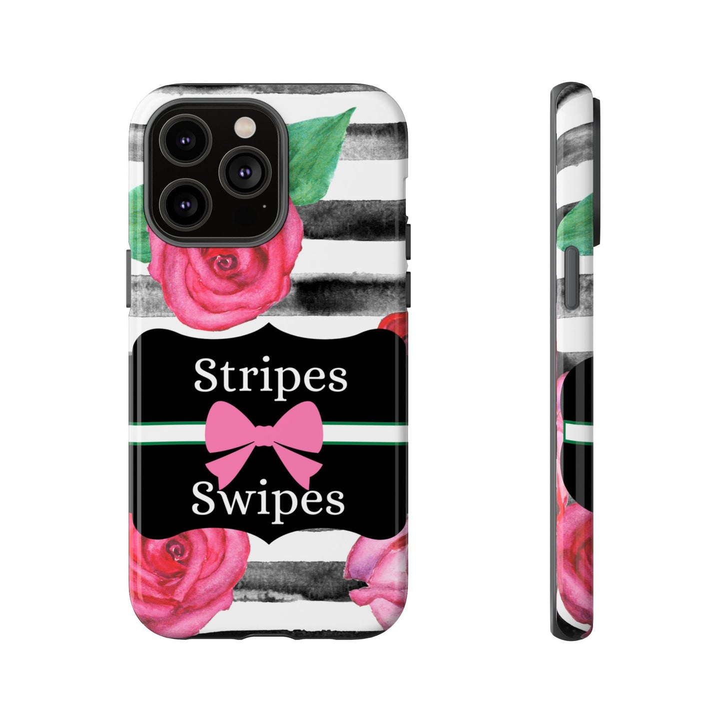 Phone Case iPhone 16/15/14 - Black/White Rose Stripes & Swipes Tough Case