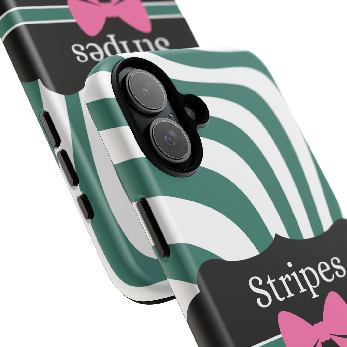 Phone Case iPhone 16/15/14 - Wavy Green/White Stripes & Swipes Tough Case