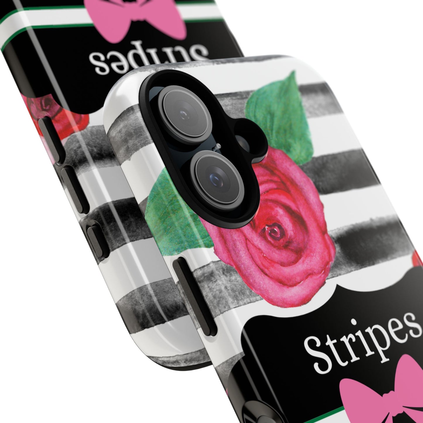 Phone Case iPhone 16/15/14 - Black/White Rose Stripes & Swipes Tough Case