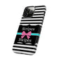 Phone Case iPhone 16/15/14 - Black/White/Blue Stripes & Swipes Tough Case