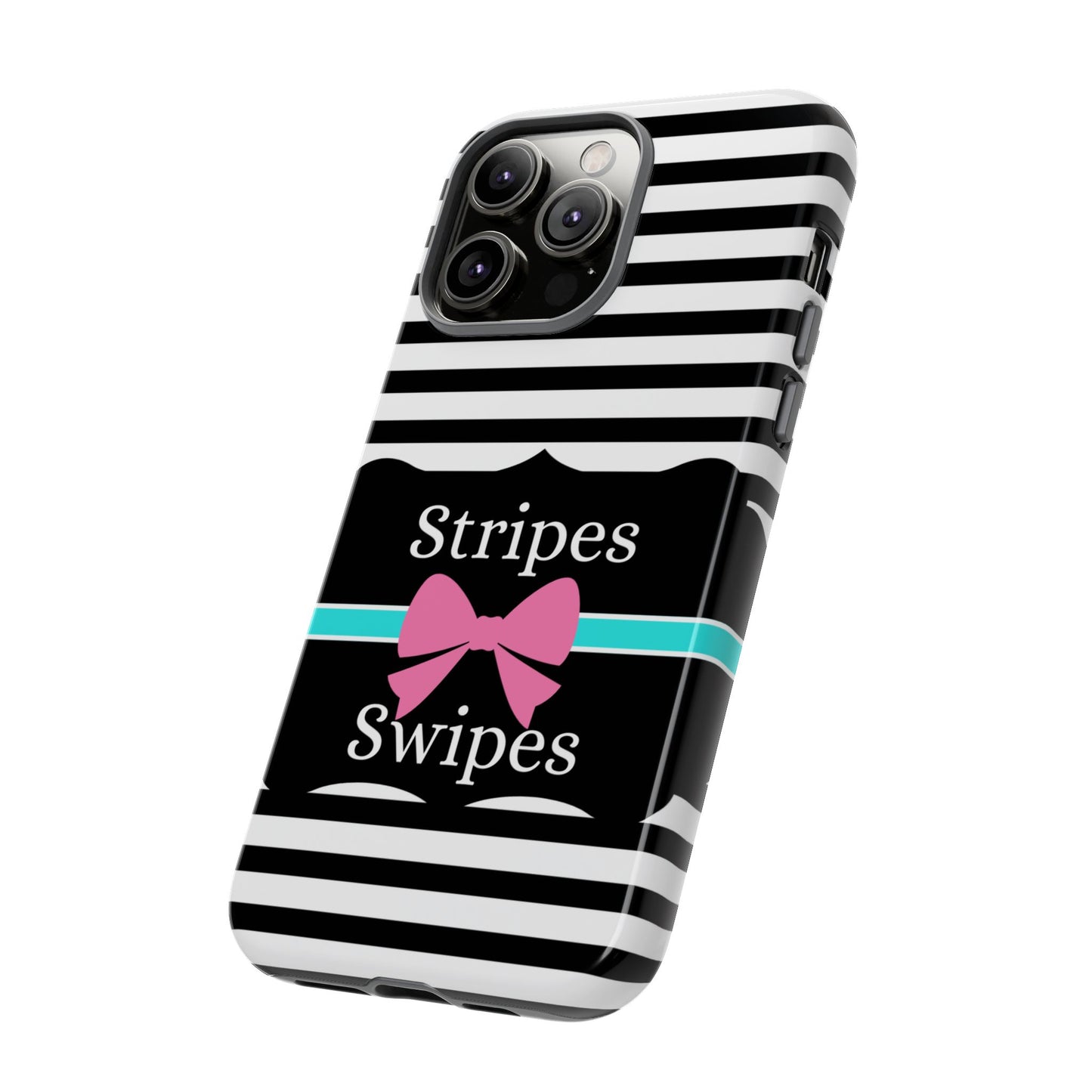 Phone Case iPhone 16/15/14 - Black/White/Blue Stripes & Swipes Tough Case