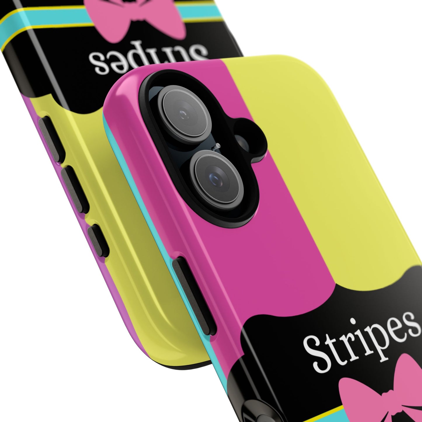 Phone Case iPhone 16/15/14 - Pink/Yellow Stripes & Swipes Tough Case