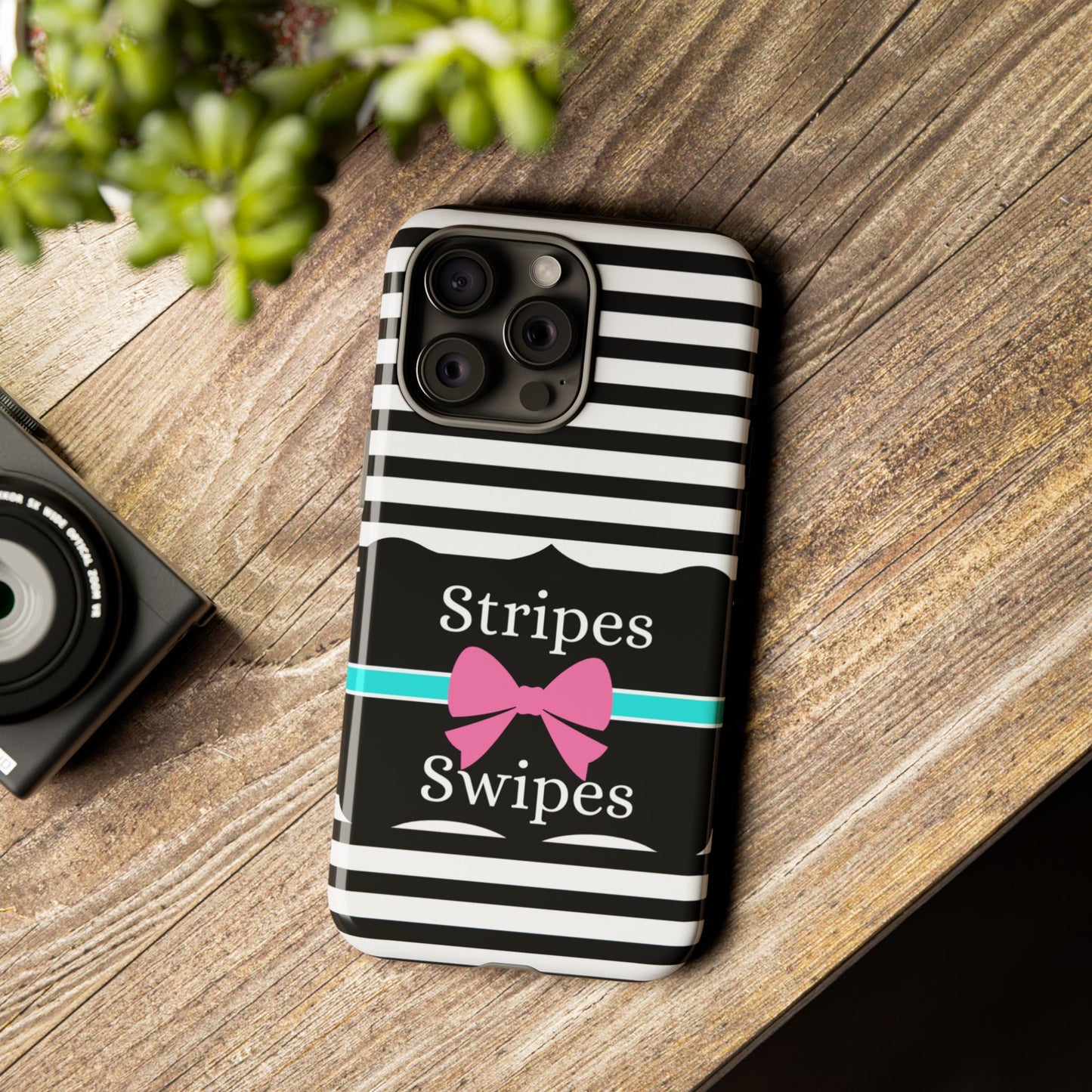 Phone Case iPhone 16/15/14 - Black/White/Blue Stripes & Swipes Tough Case