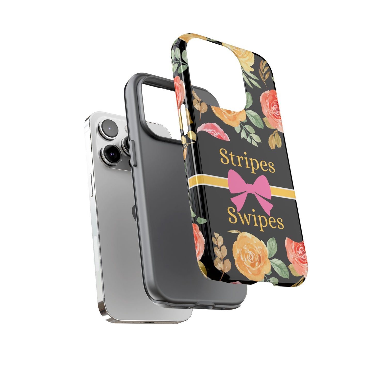 Phone Case iPhone 16/15/14 - Flowers Stripes & Swipes Tough Case