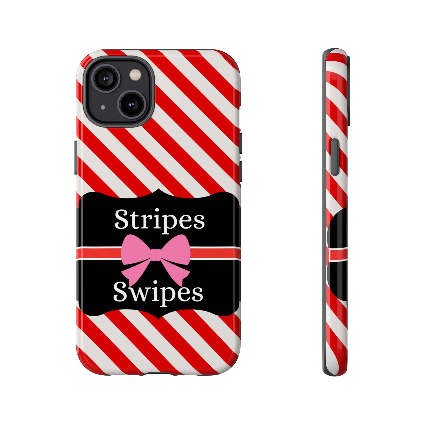 Phone Case iPhone 16/15/14 - Red/White Stripes & Swipes Tough Case