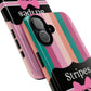 Phone Case iPhone 16/15/14 - Green/Pink/Peach Stripes & Swipes Tough Case