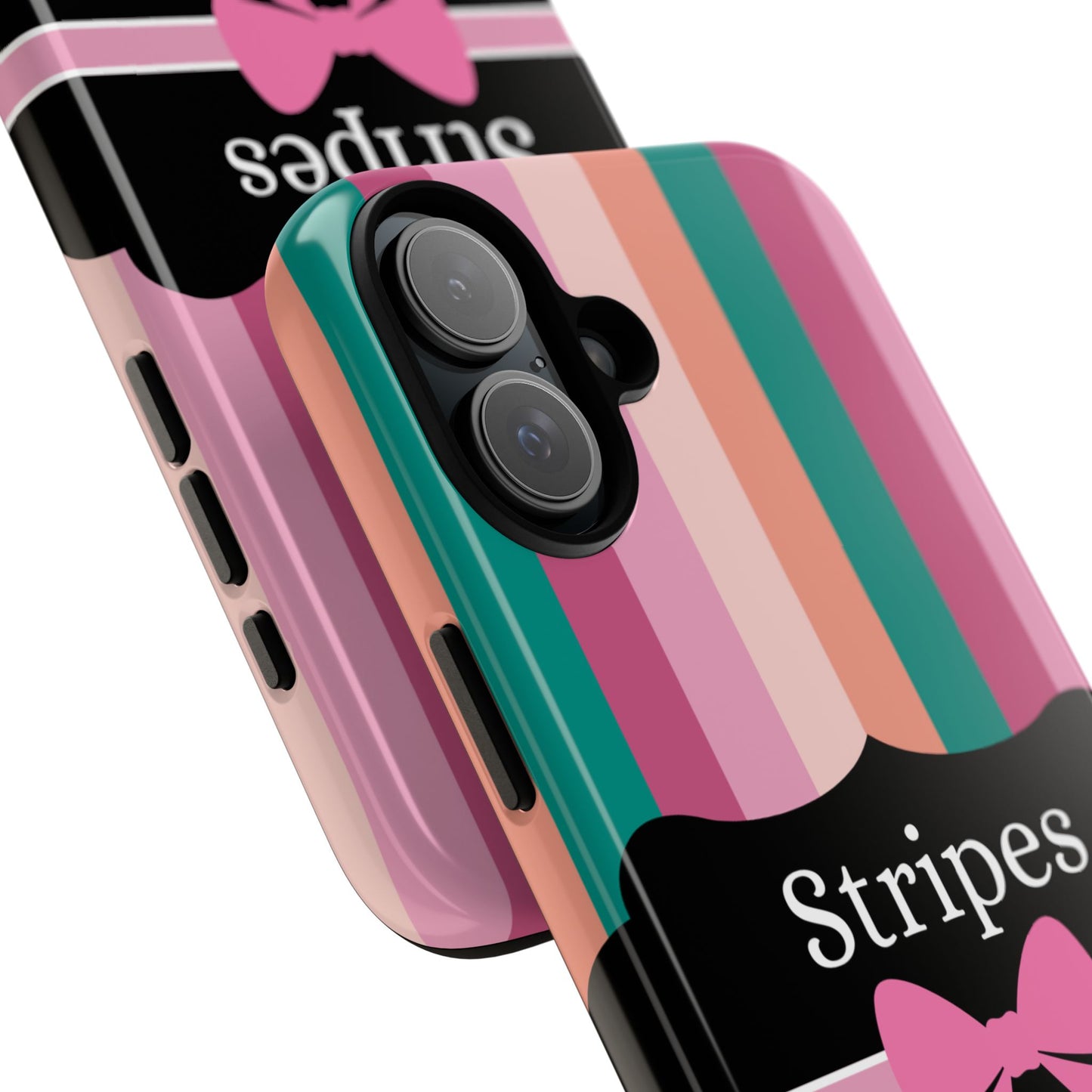 Phone Case iPhone 16/15/14 - Green/Pink/Peach Stripes & Swipes Tough Case