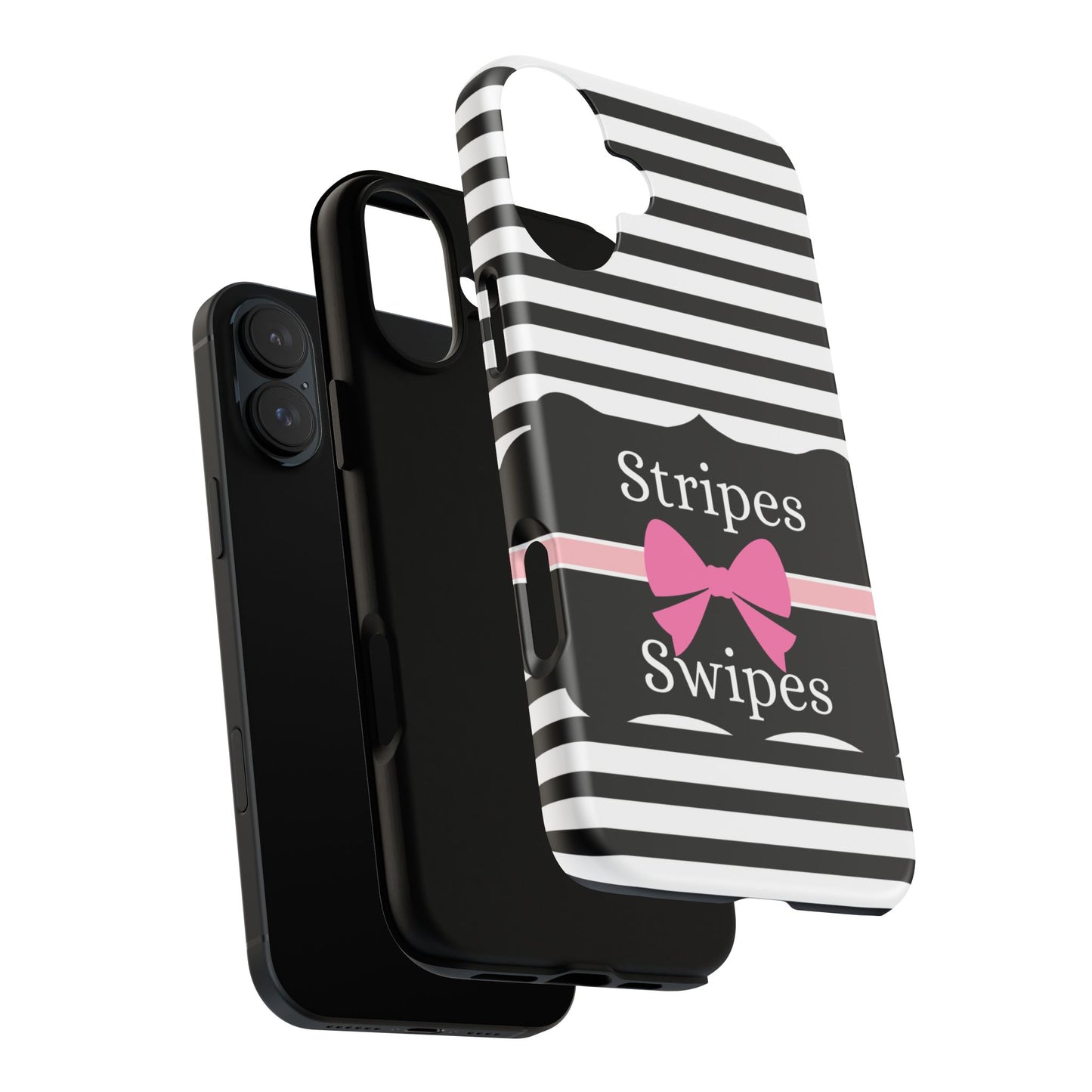 Phone Case iPhone 16/15/14 - Black/White/Pink Stripes & Swipes Tough Case