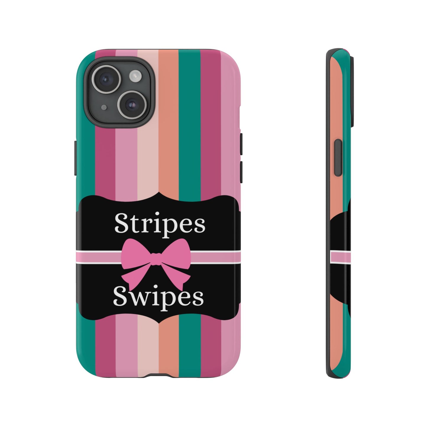 Phone Case iPhone 16/15/14 - Green/Pink/Peach Stripes & Swipes Tough Case