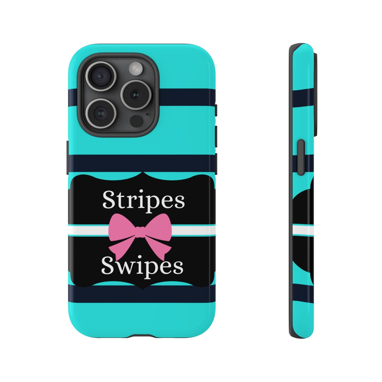 Phone Case iPhone 16/15/14 - Blue/Black Stripes & Swipes Tough Case