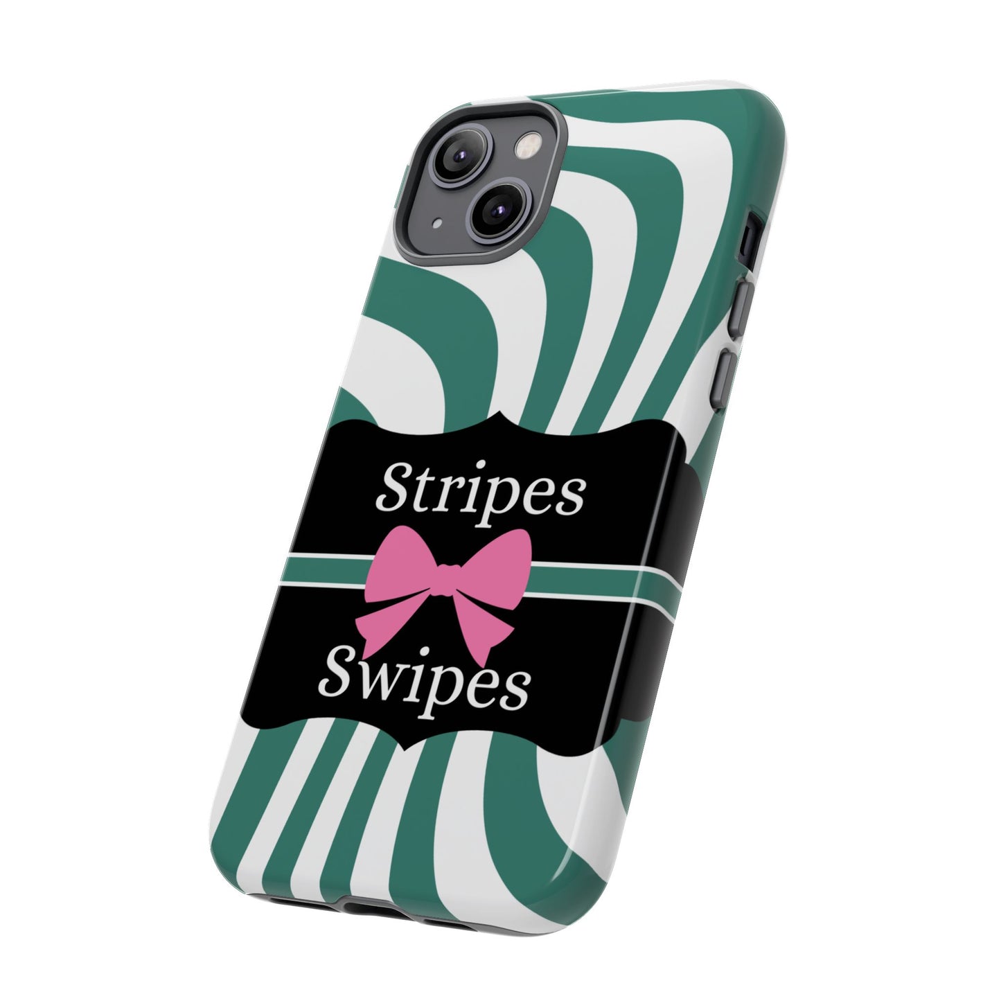 Phone Case iPhone 16/15/14 - Wavy Green/White Stripes & Swipes Tough Case