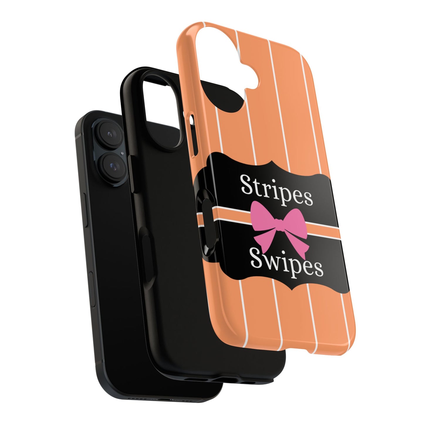 Phone Case iPhone 16/15/14 - Orange/White Stripes & Swipes Tough Case