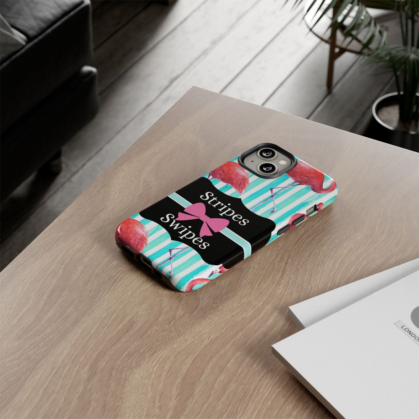 Phone Case iPhone 16/15/14 - Flamingo Stripes & Swipes Tough Case