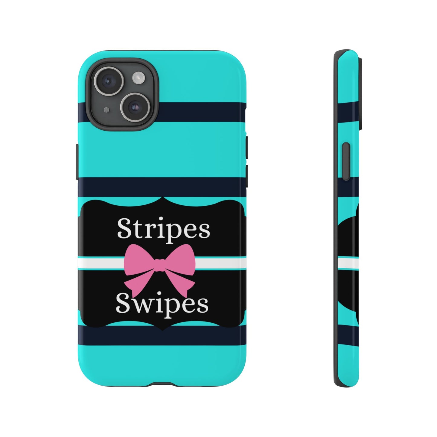 Phone Case iPhone 16/15/14 - Blue/Black Stripes & Swipes Tough Case