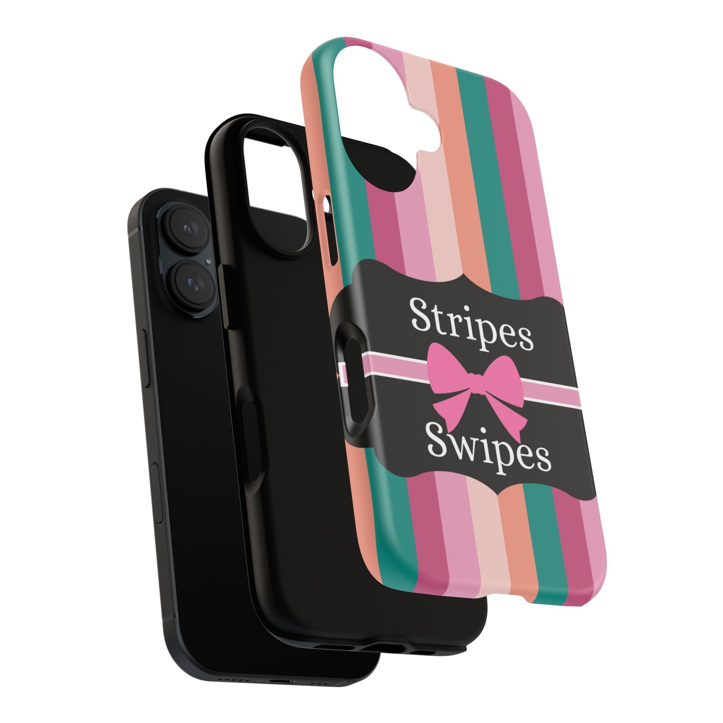 Phone Case iPhone 16/15/14 - Green/Pink/Peach Stripes & Swipes Tough Case