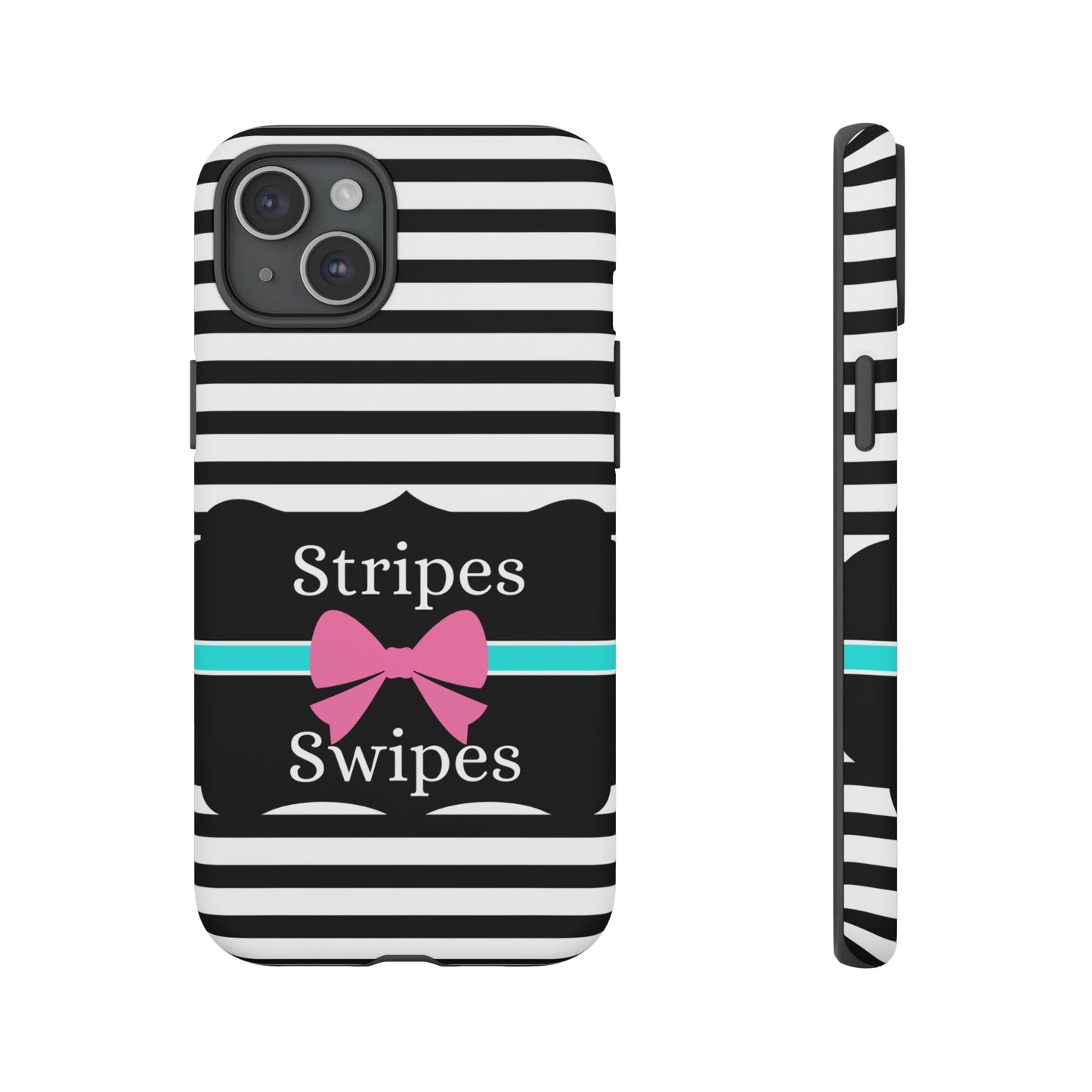 Phone Case iPhone 16/15/14 - Black/White/Blue Stripes & Swipes Tough Case