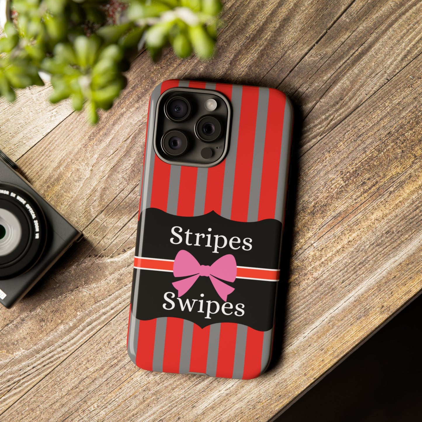 Phone Case iPhone 16/15/14 - Red/Gray Stripes & Swipes Tough Case