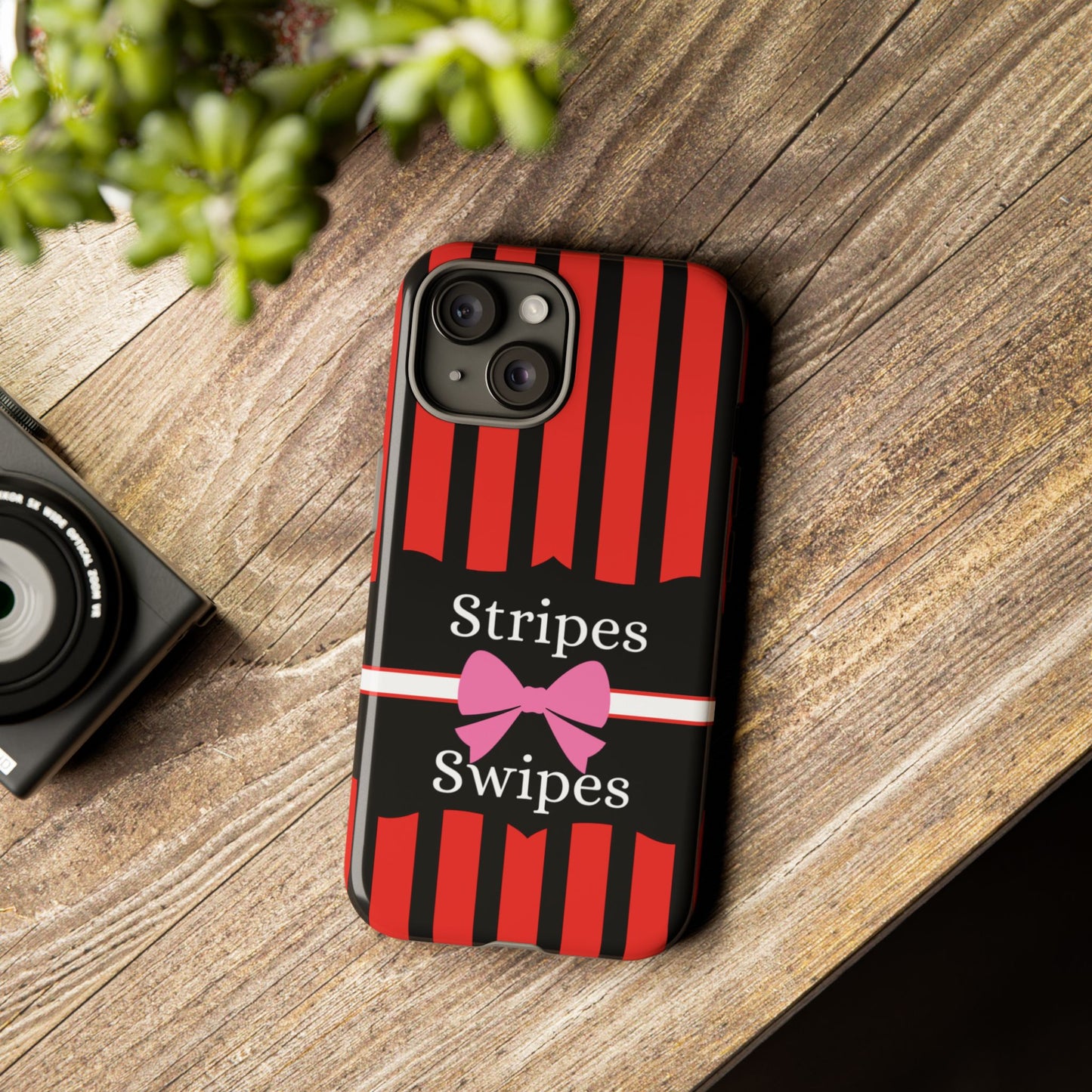 Phone Case iPhone 16/15/14 - Red/Black/White Stripes & Swipes Tough Case