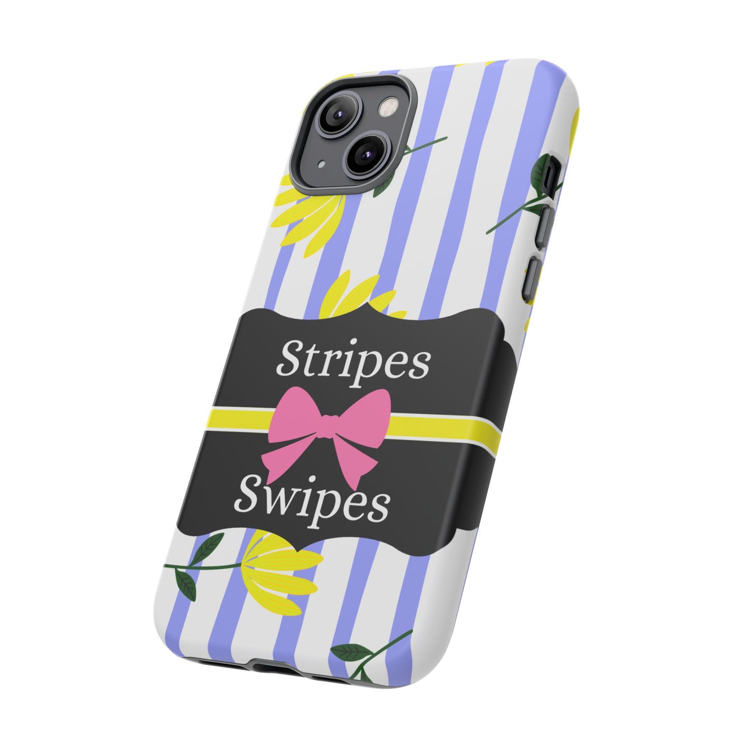 Phone Case iPhone 16/15/14 - Blue/White Yellow Stripes & Swipes Tough Case