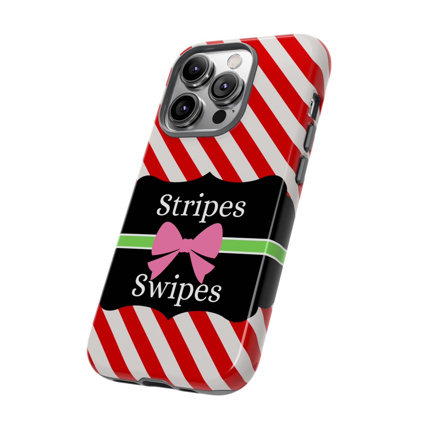 Phone Case iPhone 16/15/14 - Diagonal Red/White Stripes & Swipes Tough Case