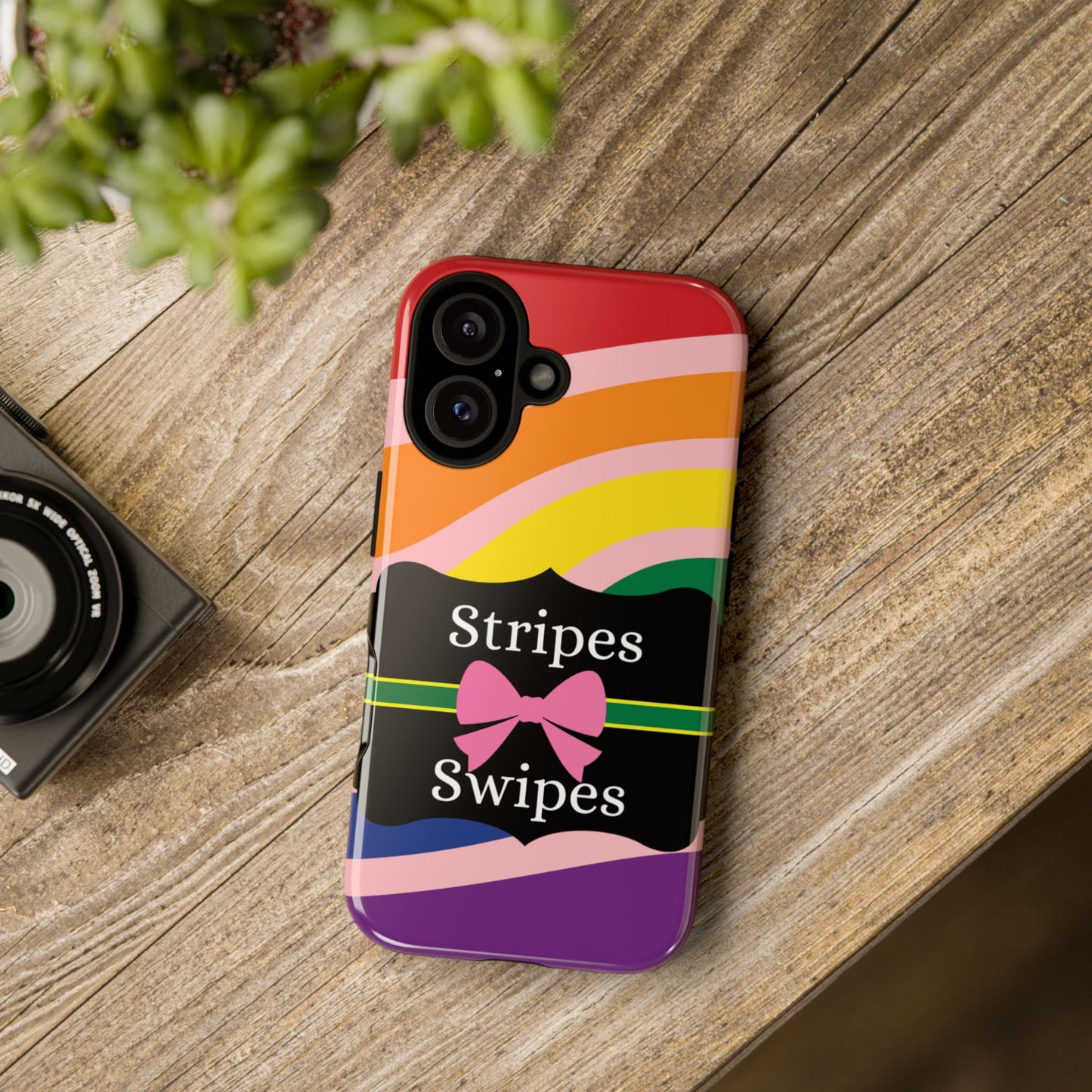 Phone Case iPhone 16/15/14 - Wavy Vivid/Pink Stripes & Swipes Tough Case