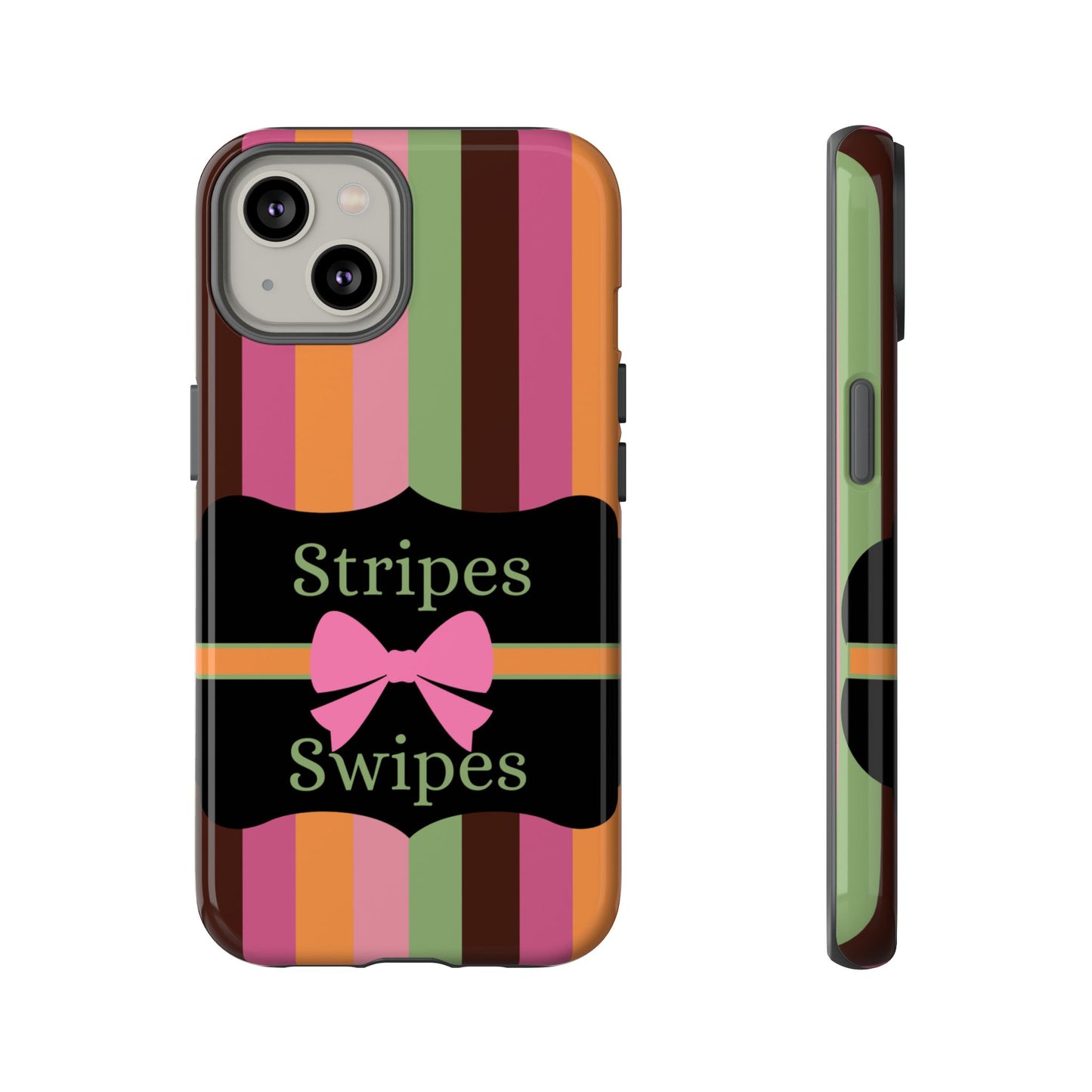 Phone Case iPhone 16/15/14 - Brown/Green Stripes & Swipes Tough Case