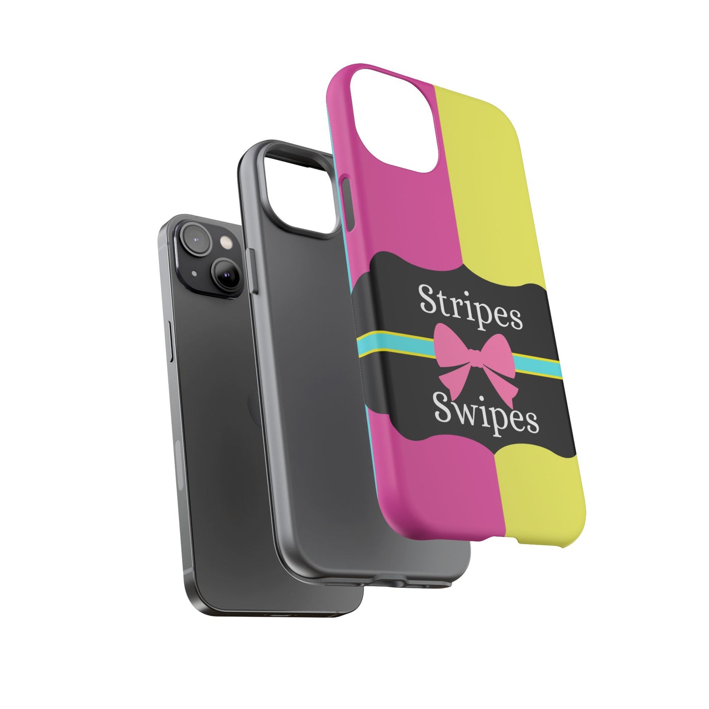 Phone Case iPhone 16/15/14 - Pink/Yellow Stripes & Swipes Tough Case