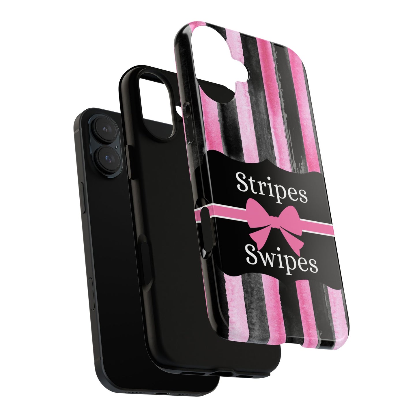 Phone Case iPhone 16/15/14 - Black/Pink Stripes & Swipes Tough Case