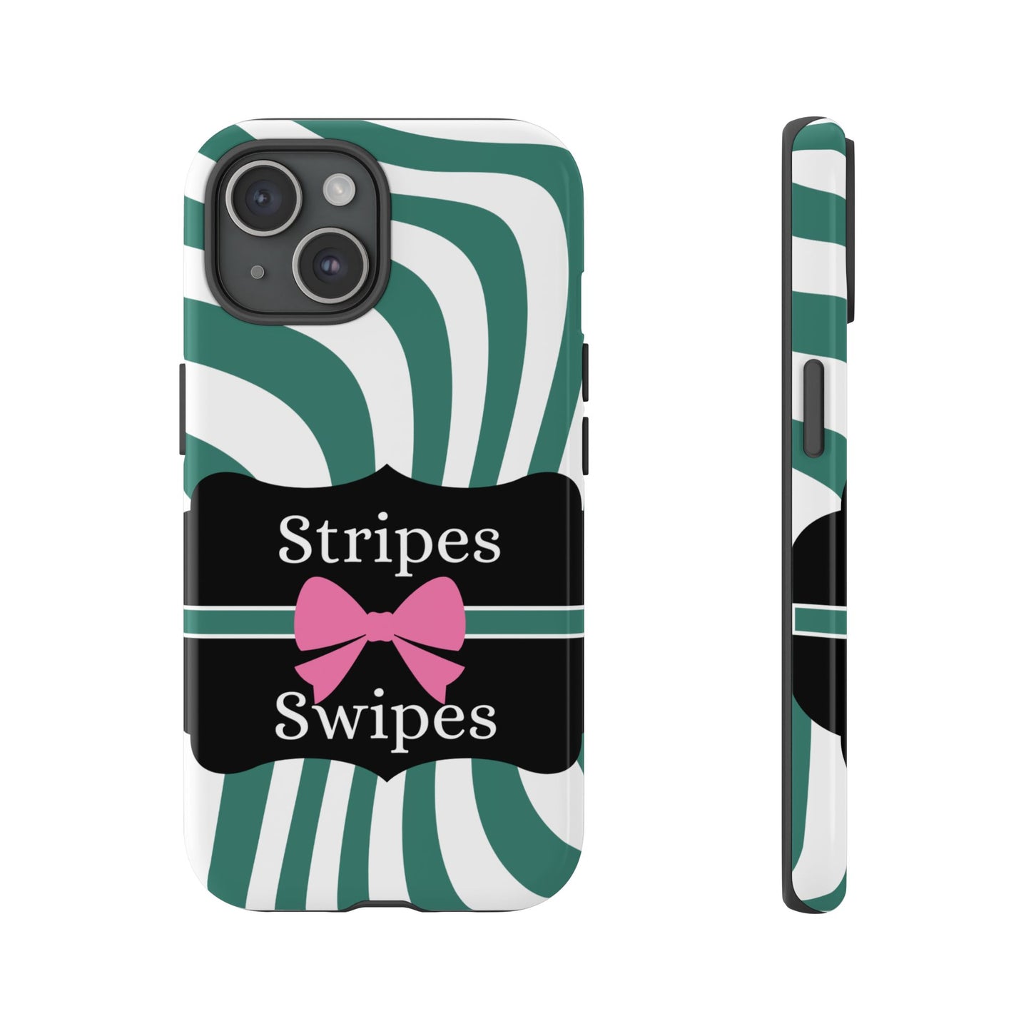 Phone Case iPhone 16/15/14 - Wavy Green/White Stripes & Swipes Tough Case