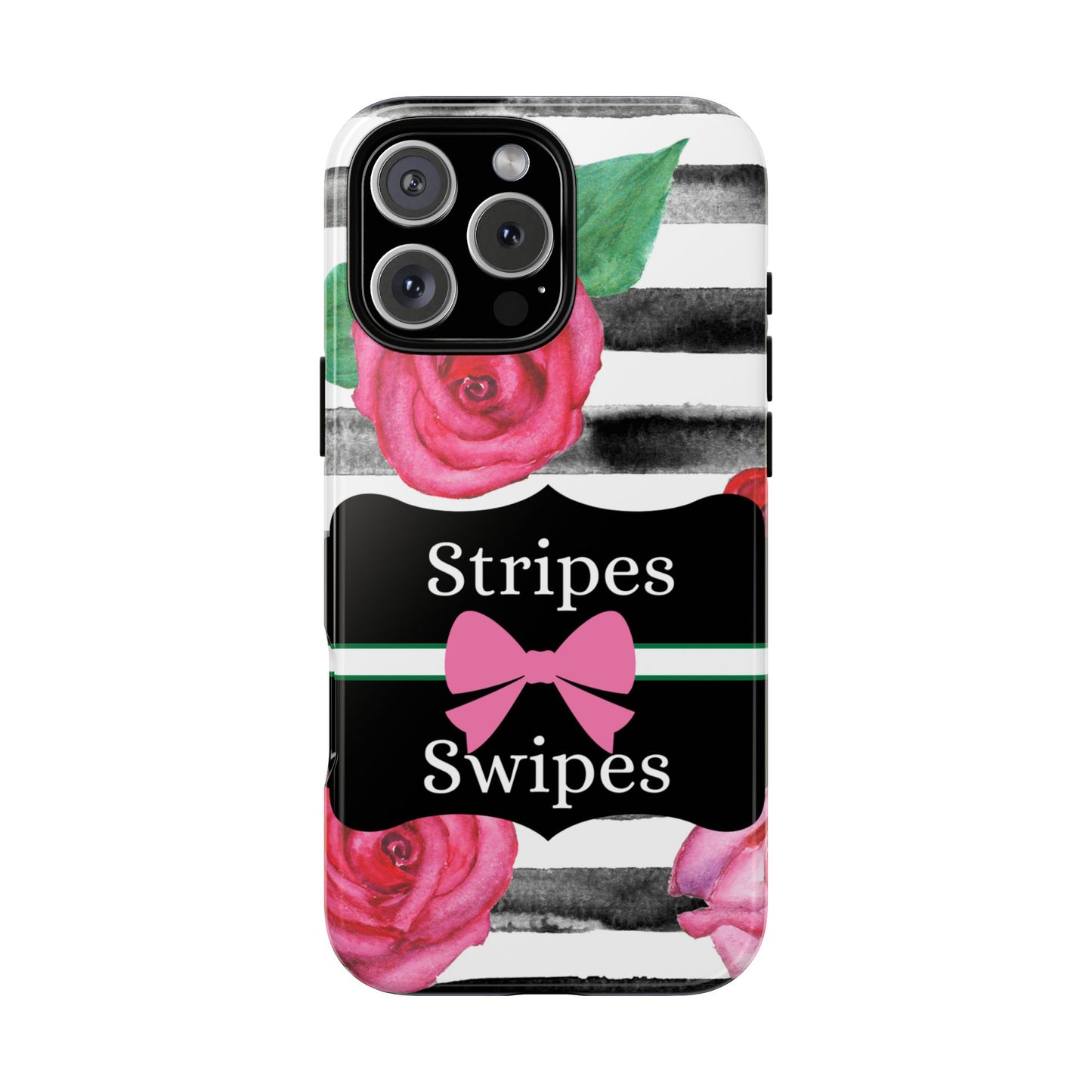 Phone Case iPhone 16/15/14 - Black/White Rose Stripes & Swipes Tough Case