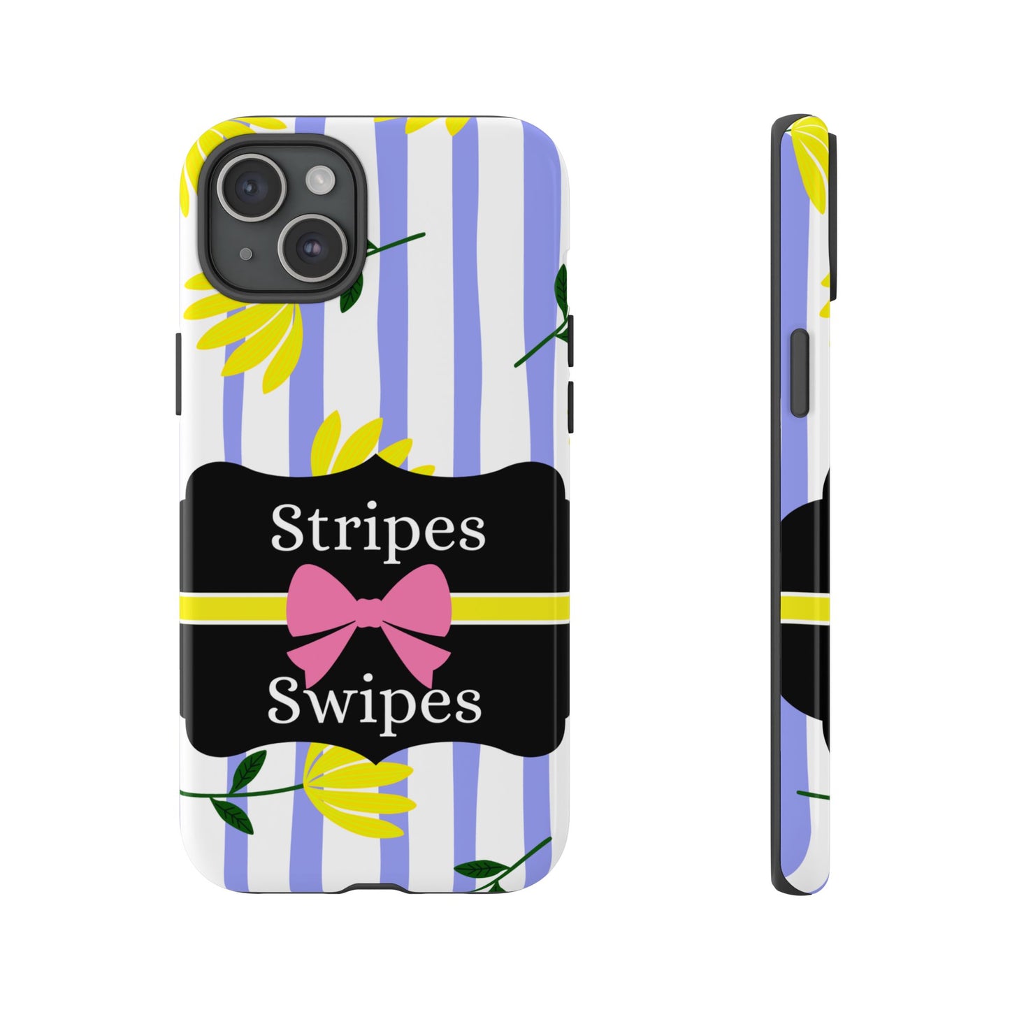 Phone Case iPhone 16/15/14 - Blue/White Yellow Stripes & Swipes Tough Case