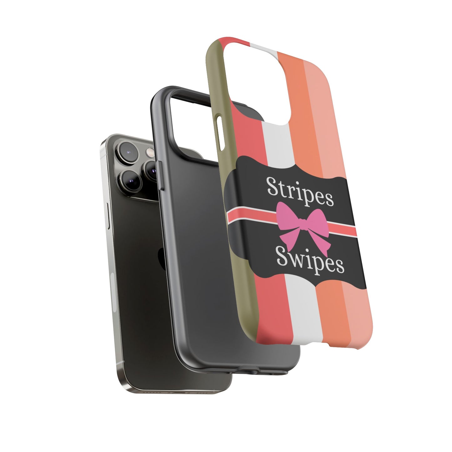 Phone Case iPhone 16/15/14 - Peachy Stripes & Swipes Tough Case