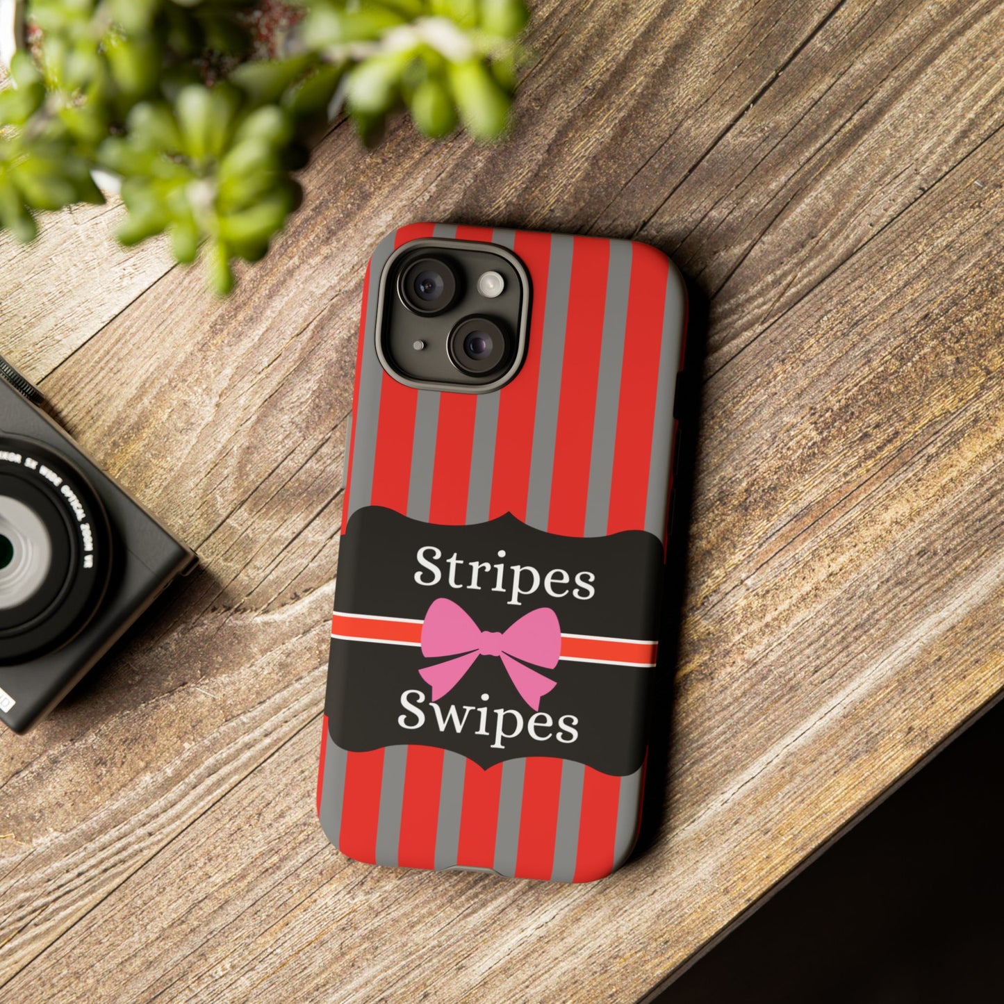 Phone Case iPhone 16/15/14 - Red/Gray Stripes & Swipes Tough Case