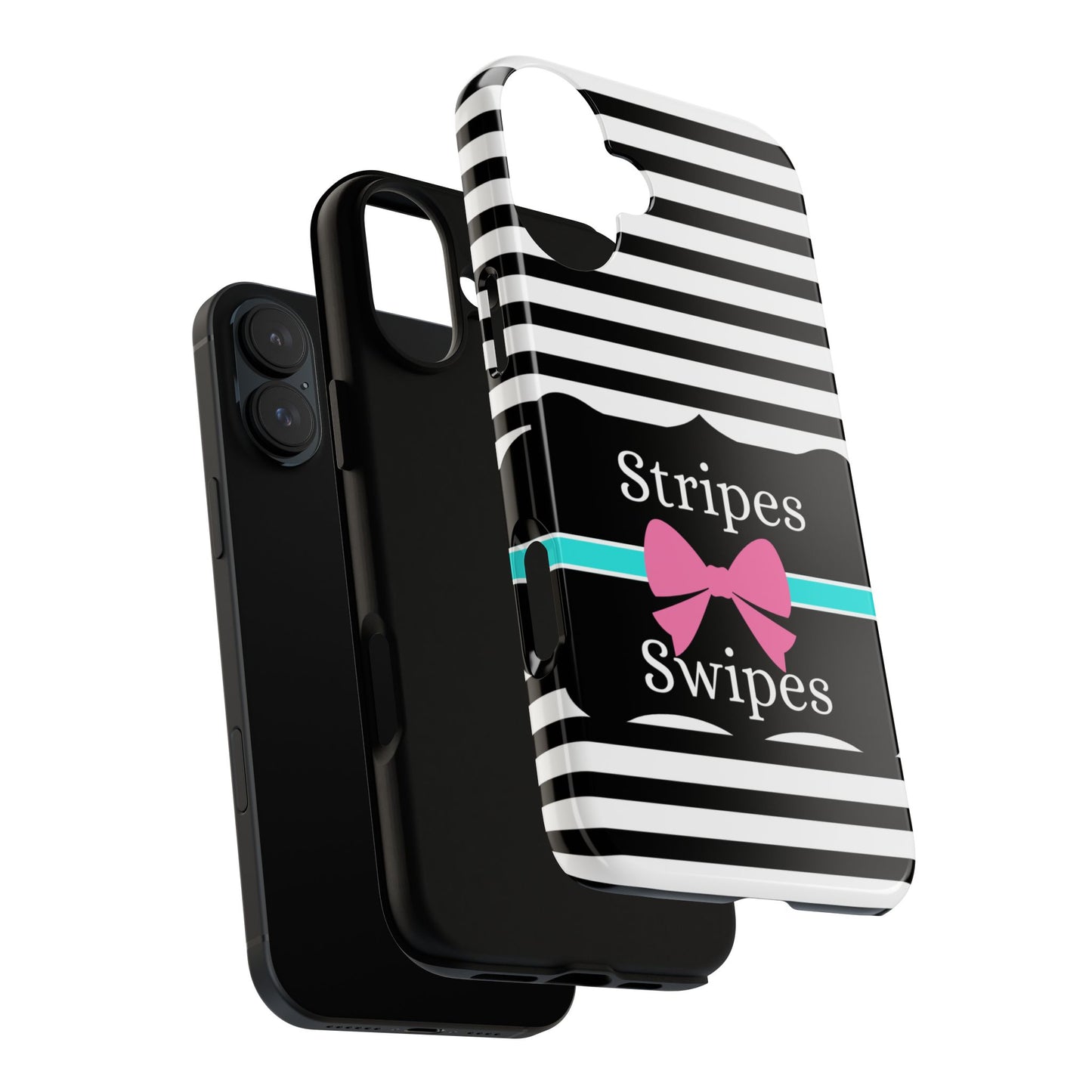 Phone Case iPhone 16/15/14 - Black/White/Blue Stripes & Swipes Tough Case