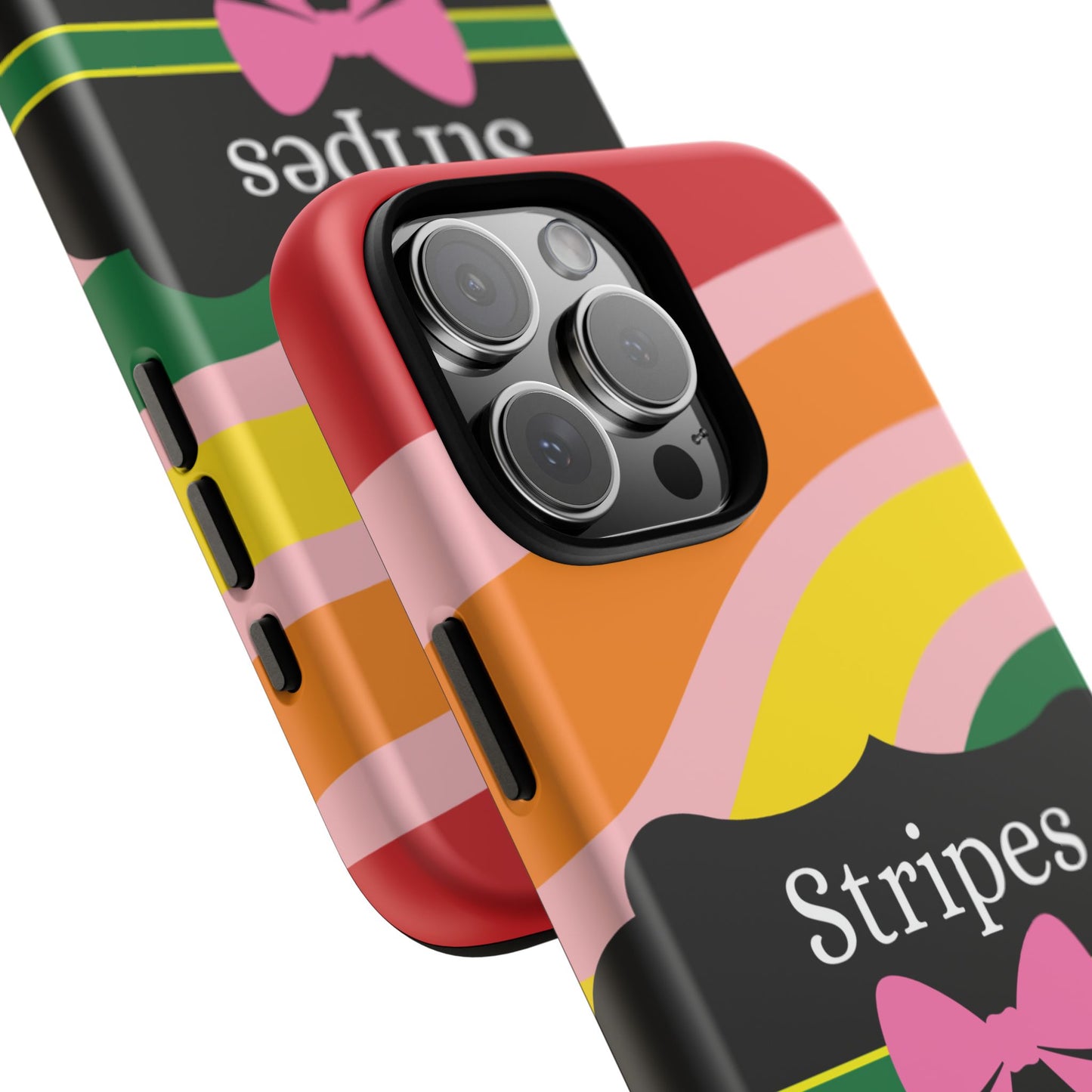 Phone Case iPhone 16/15/14 - Wavy Vivid/Pink Stripes & Swipes Tough Case