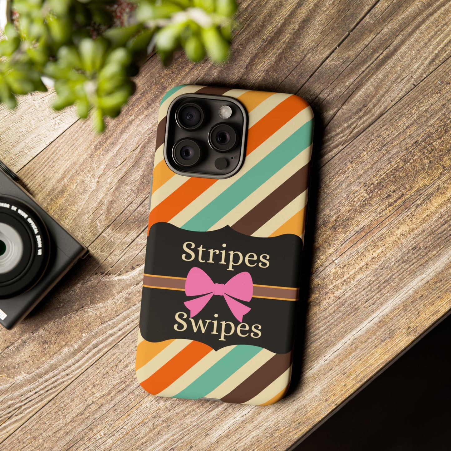 Phone Case iPhone 16/15/14 - Diagonal Retro Stripes & Swipes Tough Case