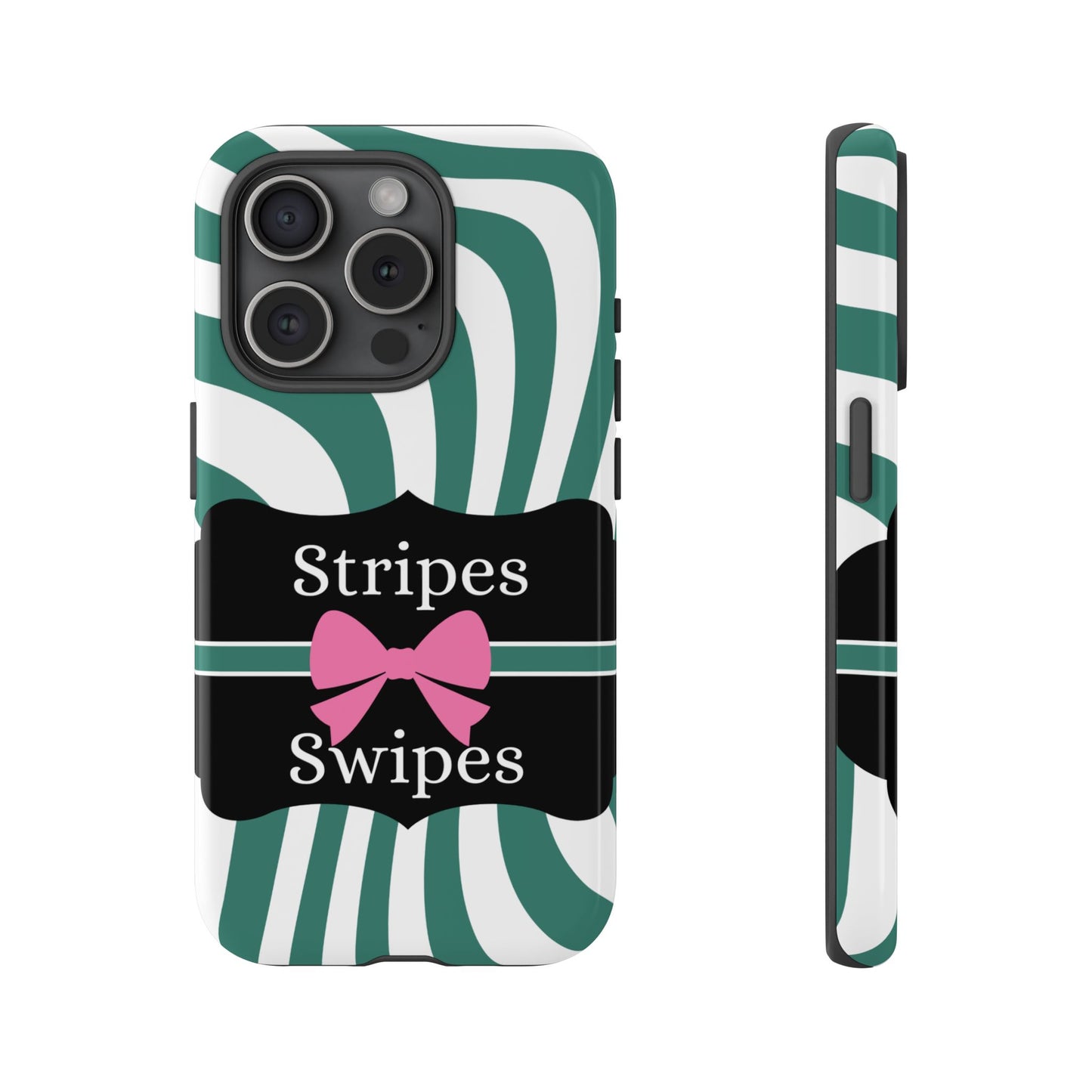 Phone Case iPhone 16/15/14 - Wavy Green/White Stripes & Swipes Tough Case