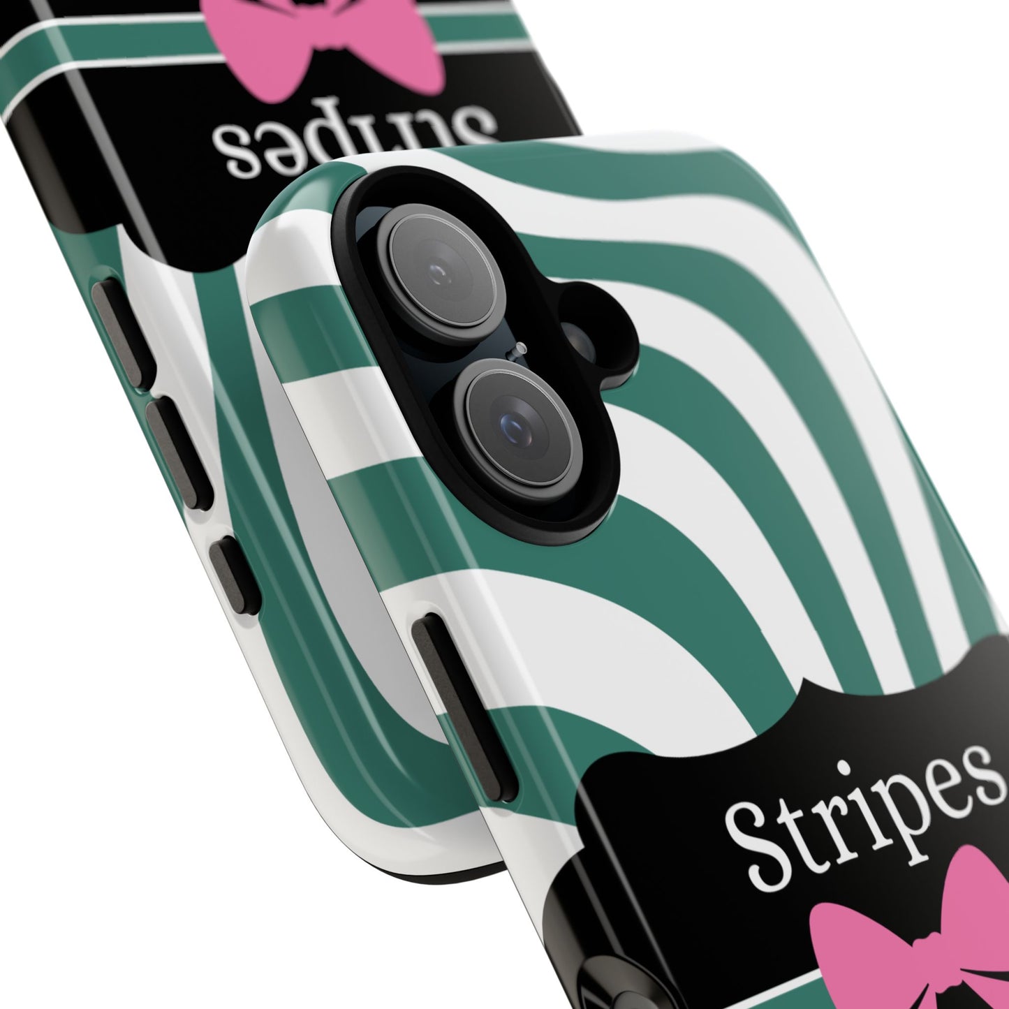 Phone Case iPhone 16/15/14 - Wavy Green/White Stripes & Swipes Tough Case