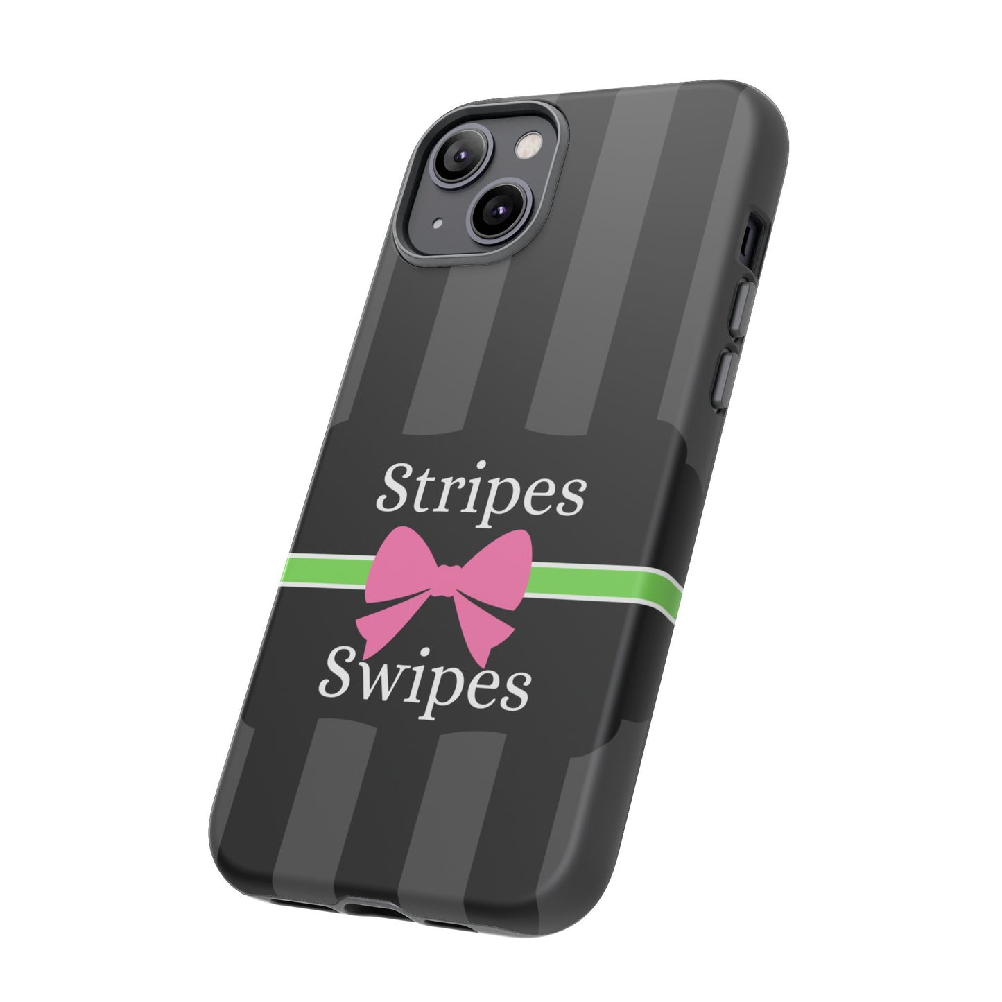 Phone Case iPhone 16/15/14 - Gray/Pink Stripes & Swipes Tough Case