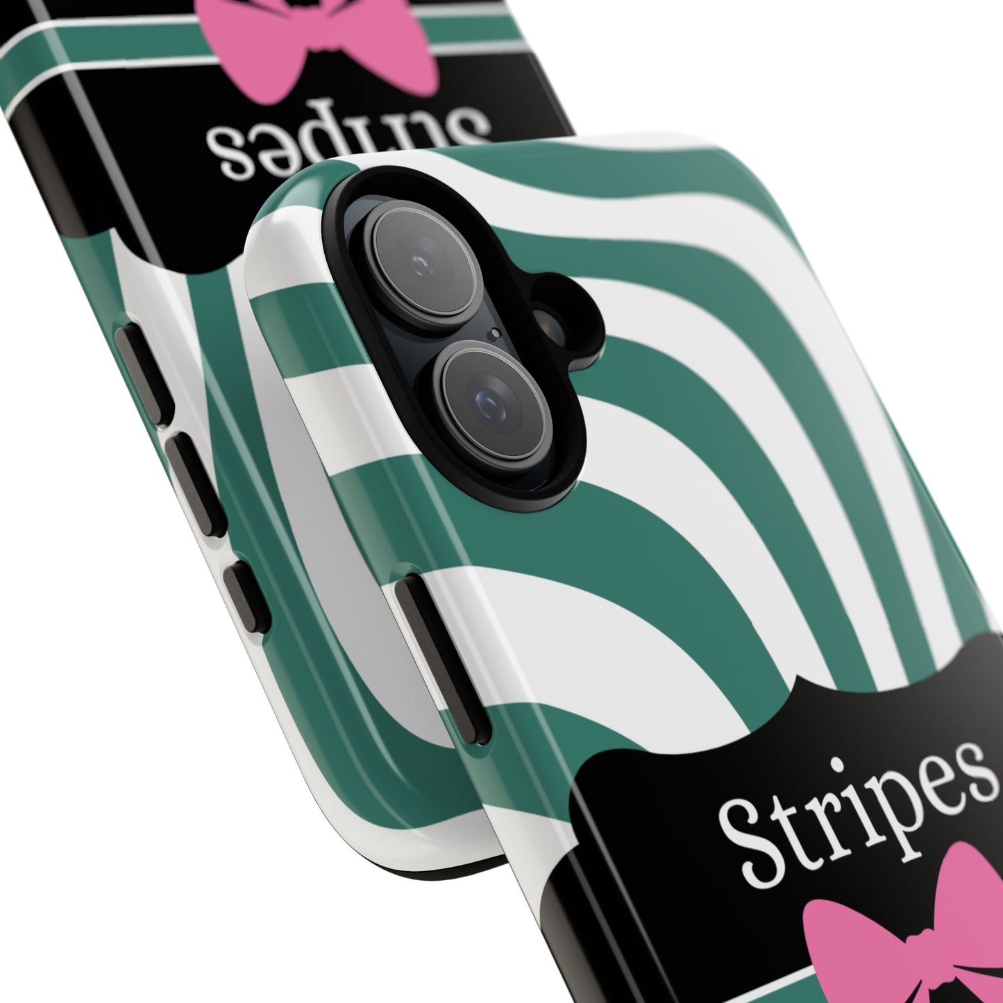 Phone Case iPhone 16/15/14 - Wavy Green/White Stripes & Swipes Tough Case